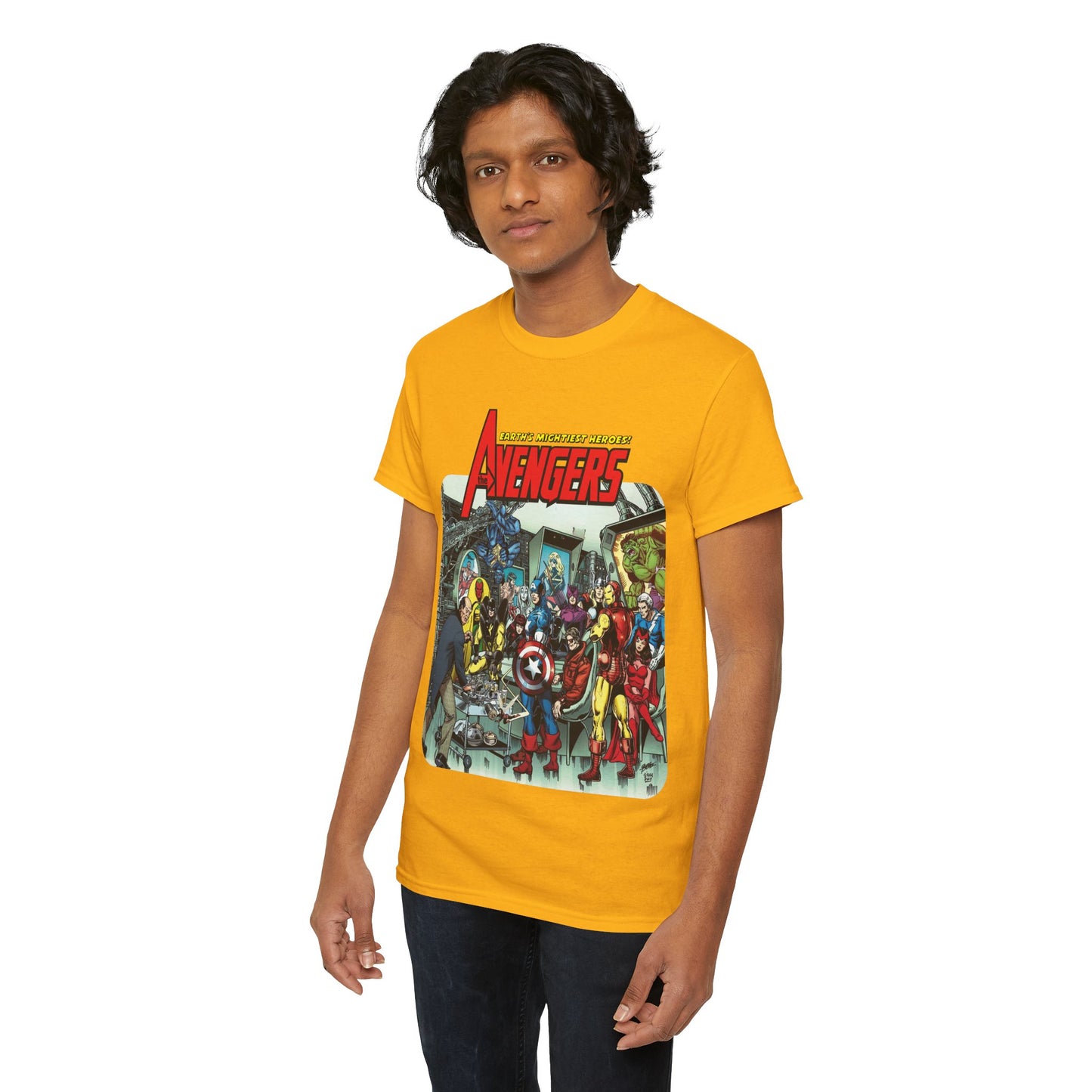 Classic Avengers T-Shirt - George Perez Art - Captain America, Hawkeye, Iron Man, Vision, Scarlet Witch, Quicksilver, Jarvis - Marvel Comics