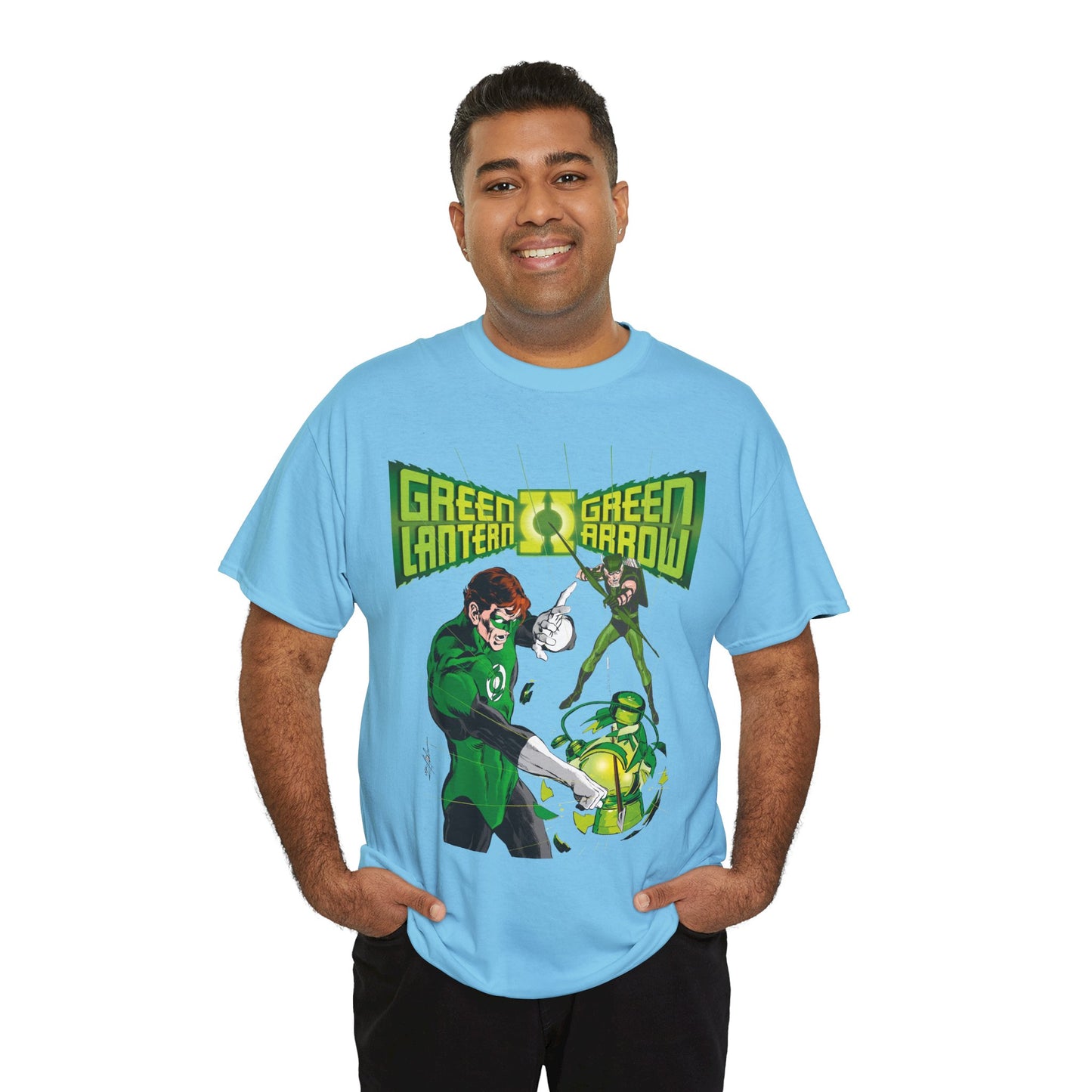 Green Lantern & Green Arrow T-Shirt - Neal Adams Art - Hal Jordan & Oliver Queen - Justice League Members - 1970s DC Comics