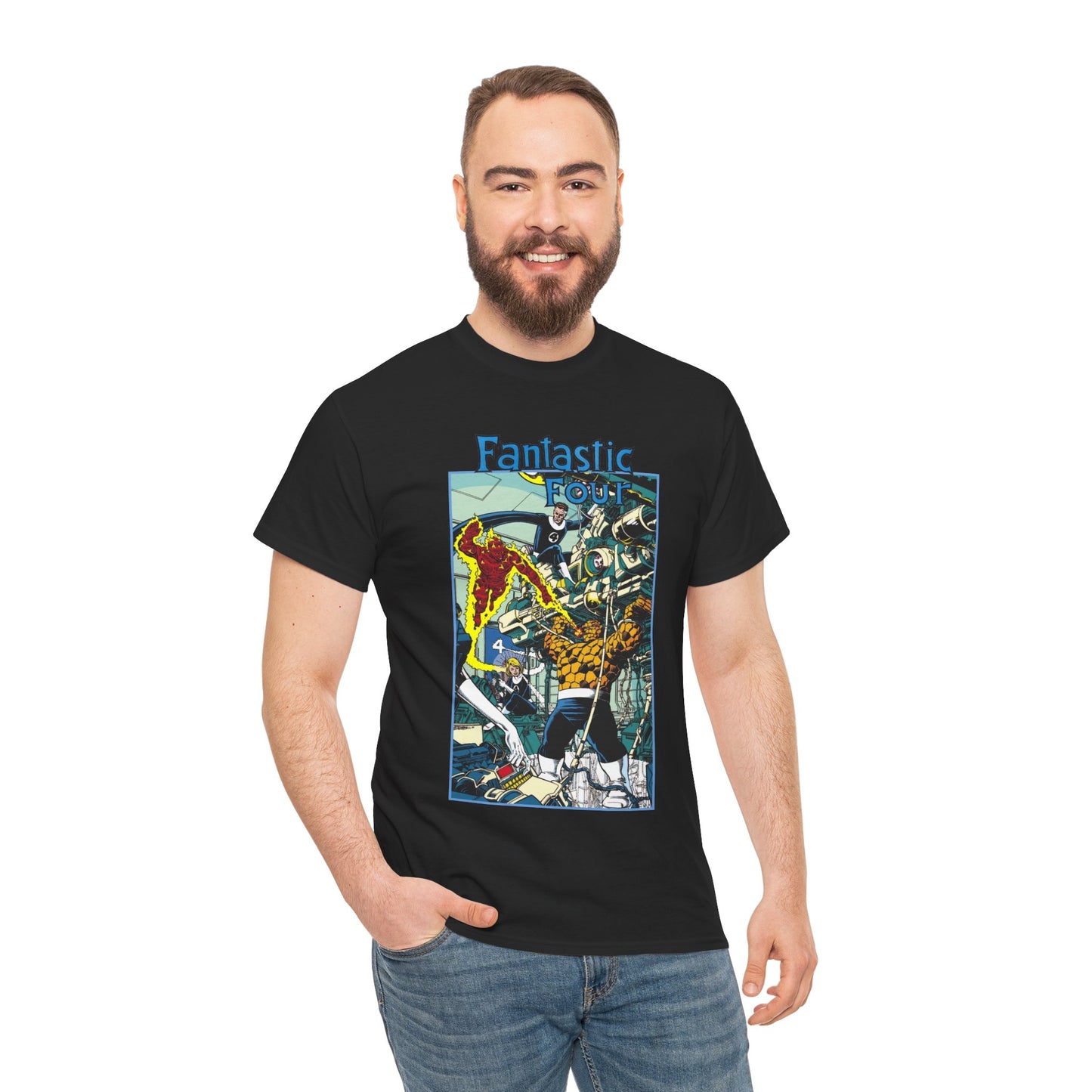 Fantastic Four T-Shirt - George Perez Art - Reed Richards, Invisible Woman, Human Torch, The Thing - Marvel Comics