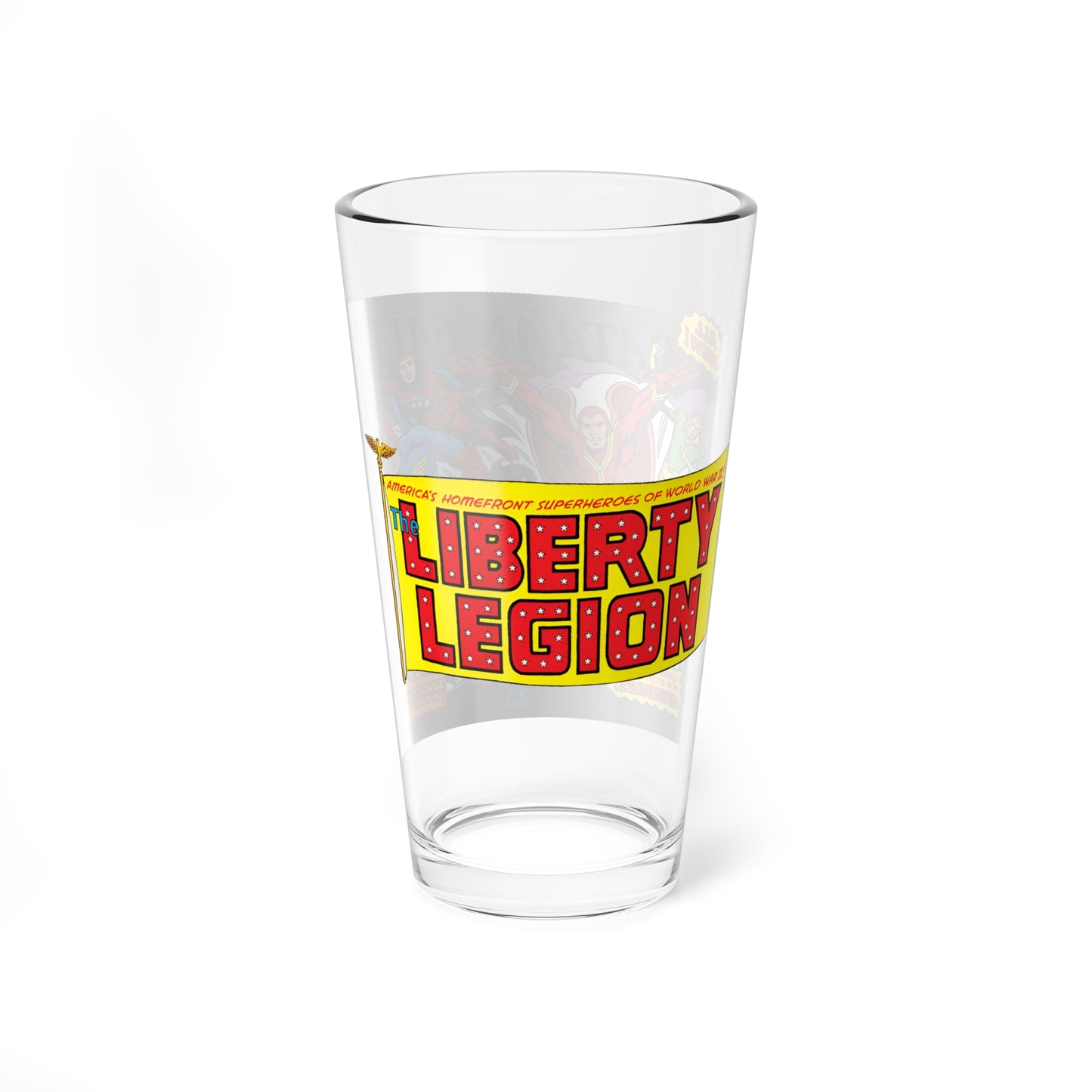 Liberty Legion Pint Glass, 16oz - Marvel Premiere #29 - Bucky, Miss America, Patriot, Red Raven, Whizzer - Marvel Comics