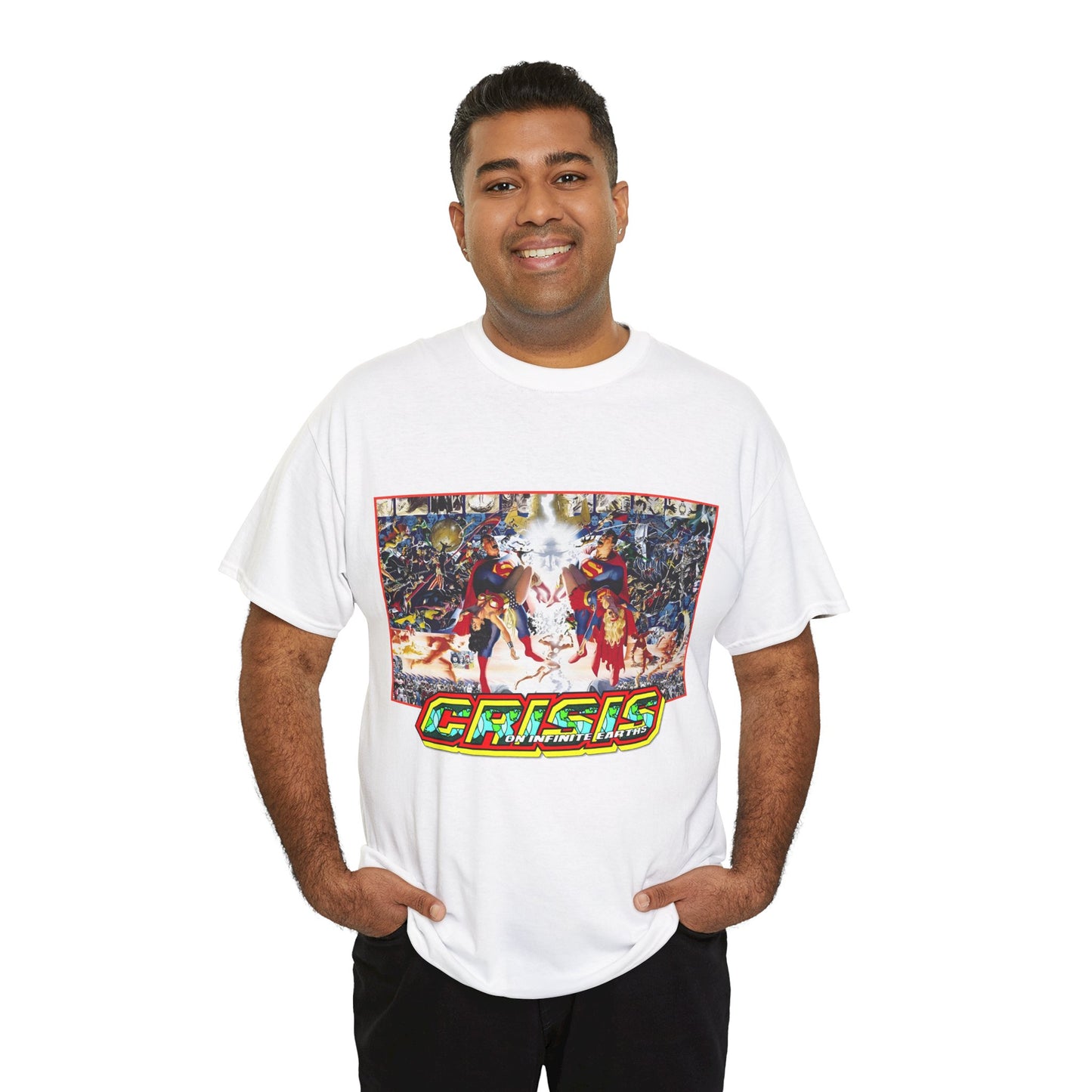 Crisis on Infinite Earths T-Shirt - Alex Ross & George Perez Art - Superman, Wonder Woman, Supergirl, Flash, Monitor, Anti-Monitor - DC Comics