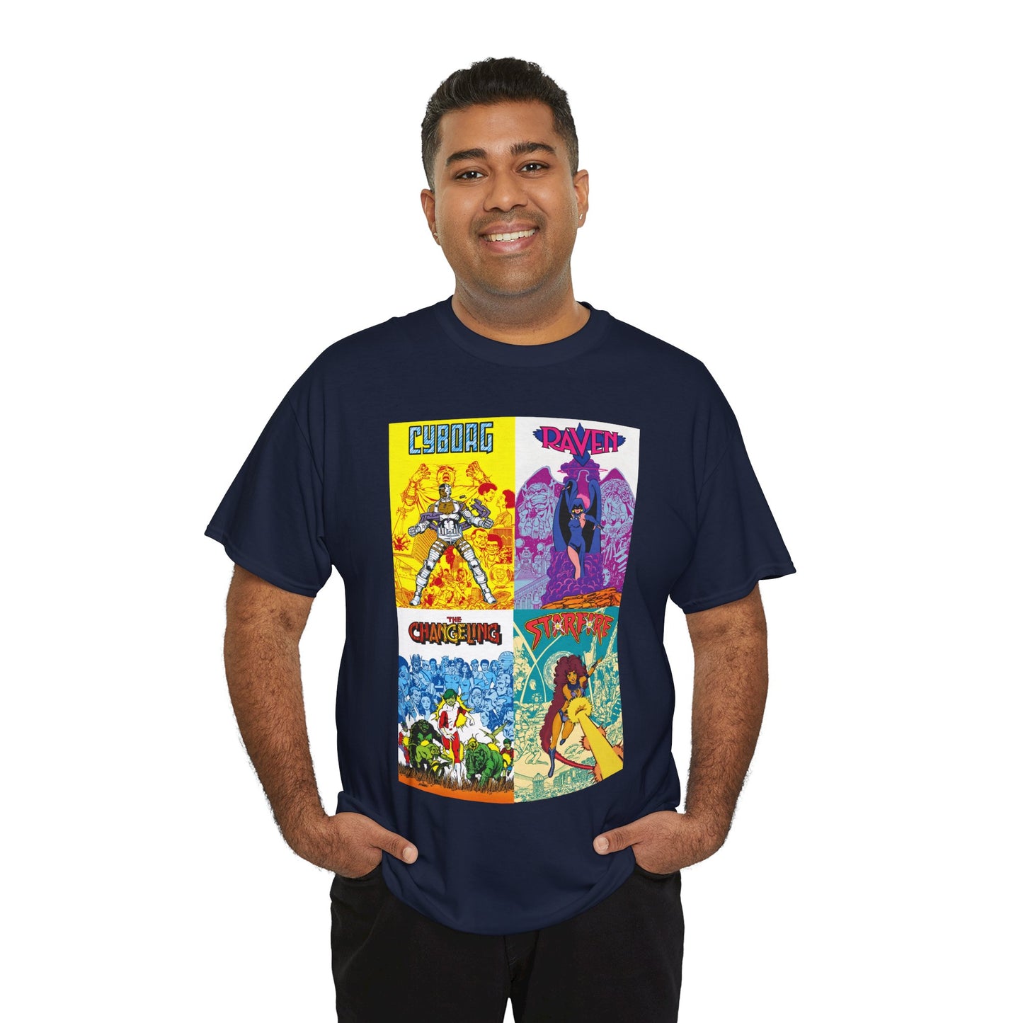 Tales of the New Teen Titans T-Shirt - George Perez Art - Cyborg, Raven, Changeling, Starfire - 1980s Mini-Series Showcasing Their Origins - DC Comics