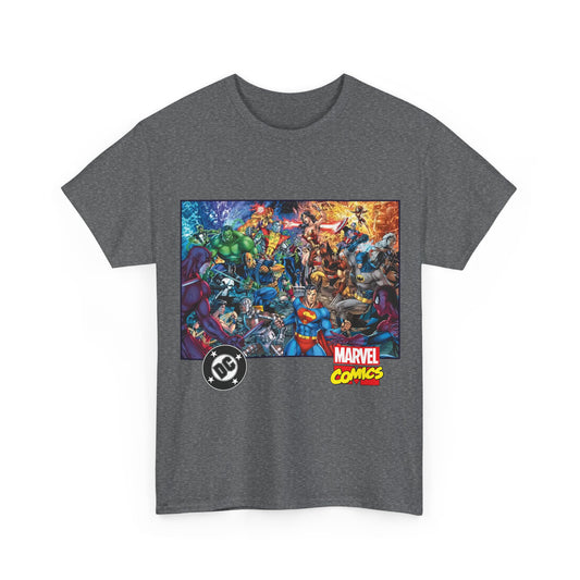 DC Vs Marvel T-Shirt - Jim Lee Art - Batman, Superman, Spider-Man, Wolverine, Wonder Woman, Daredevil, Hulk, Captain America, Deathstroke, Storm, Colossus - DC Comics, Marvel Comics Crossover
