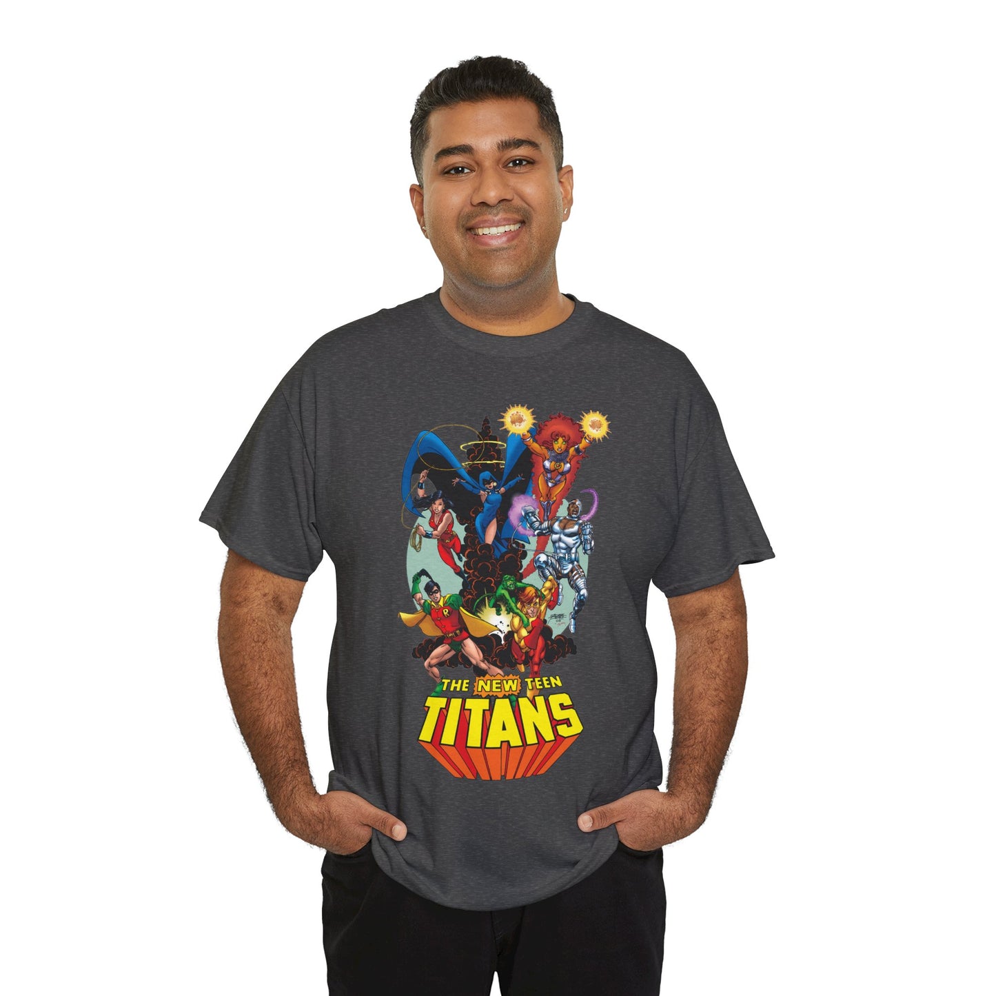 New Teen Titans T-Shirt - George Perez Art - Raven, Cyborg, Robin, Starfire, Wonder Girl, Changeling - DC Comics