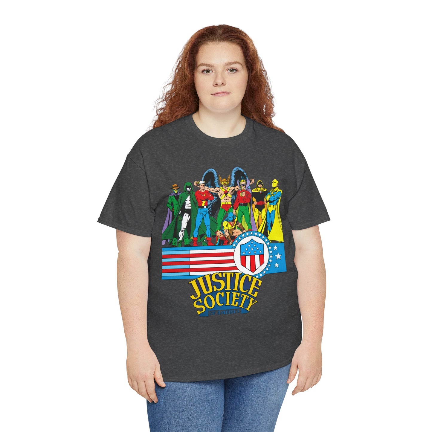 Justice Society of America T-Shirt - Amazing George Perez Art - History of the DC Universe - DC Comics - Dr Fate, Sandman, Flash, Hourman, Spectre, Hawkman