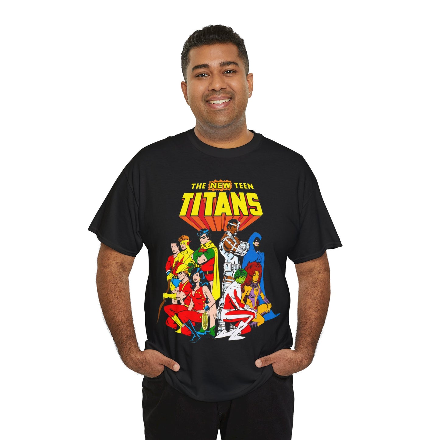 New Teen Titans T-Shirt - George Perez Art - Robin, Wonder Girl, Starfire, Raven, Cyborg, Speedy, Aqualad - DC Comics