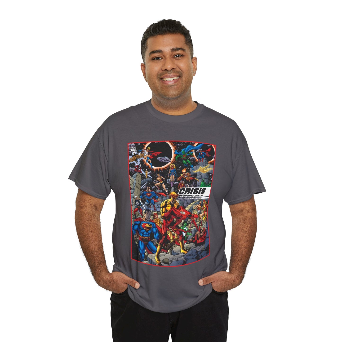 Crisis on Infinite Earths T-Shirt - George Perez Art - Absolute Edition Cover - Flash, Supergirl, Wonder Woman, Kid Flash, Psycho Pirate, Harbinger - DC Comics
