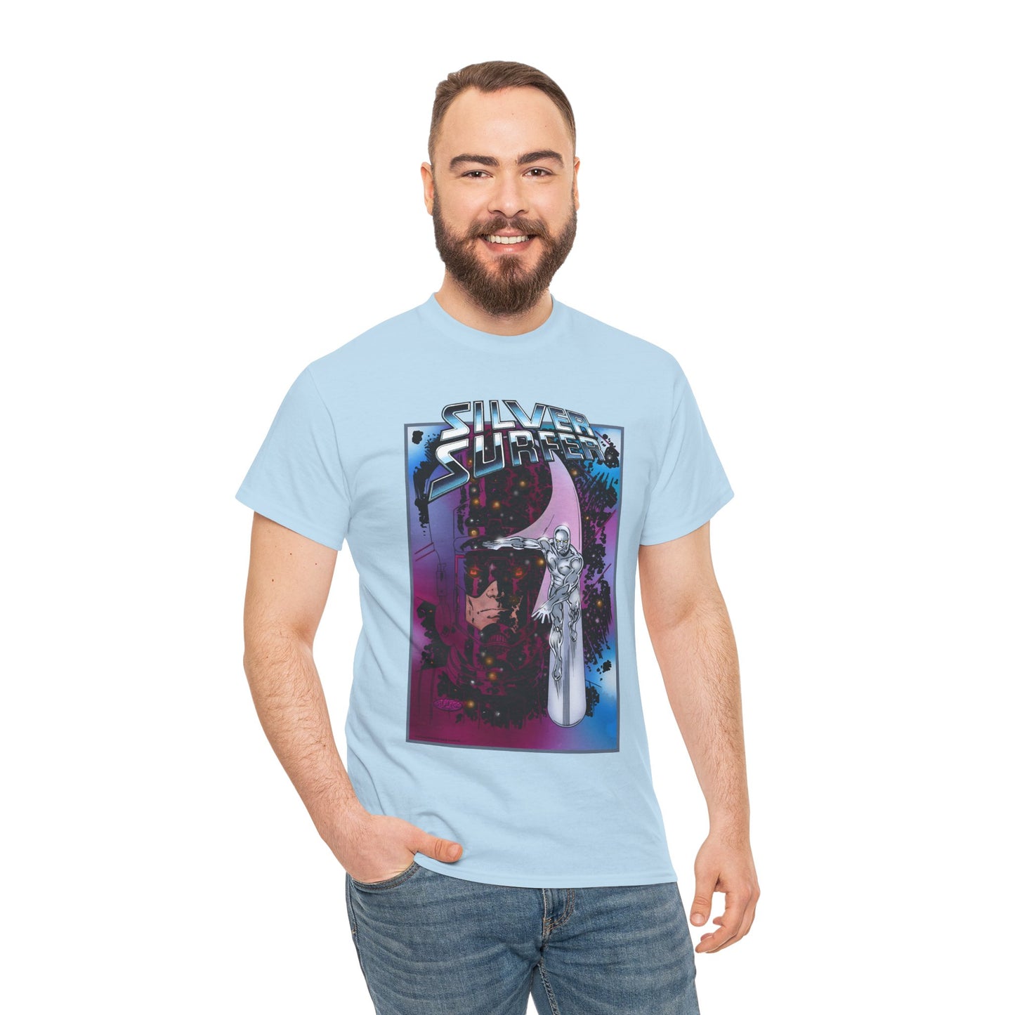 Silver Surfer & Galactus T-Shirt - John Byrne Art - Fantastic Four Connection - Former Herald, Norrin Radd - Marvel Comics