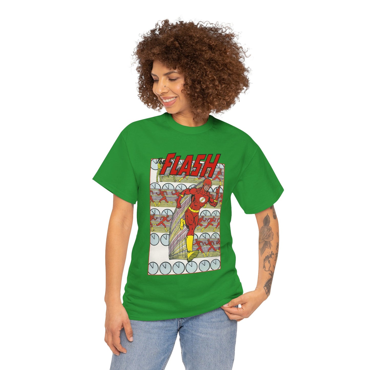 Flash T-Shirt - George Perez Art - JLA Postcard Set - 1980s Art - Justice League of America Satellite Era - Barry Allen, the Fastest Man Alive - DC Comics