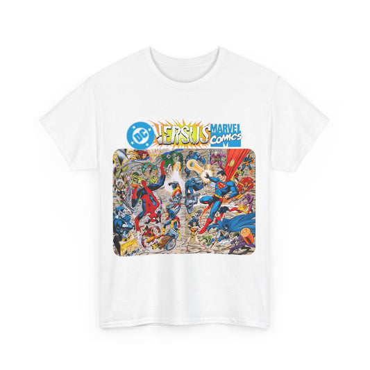 DC Comics Vs Marvel T-Shirt - John Byrne Art - Spider-Man, Raven, Cyborg, Wolverine, Joker, Superman, Batman, Deathstroke, Darkseid