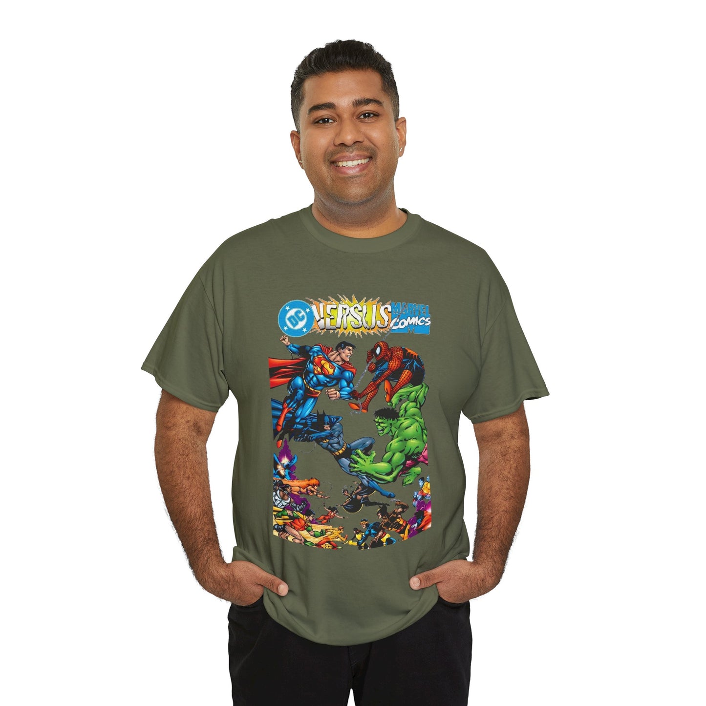 DC Comics Vs Marvel Comics T-Shirt - George Perez Art - Superman, Hulk, Batman, Spider-man, X-Men, New Teen Titans