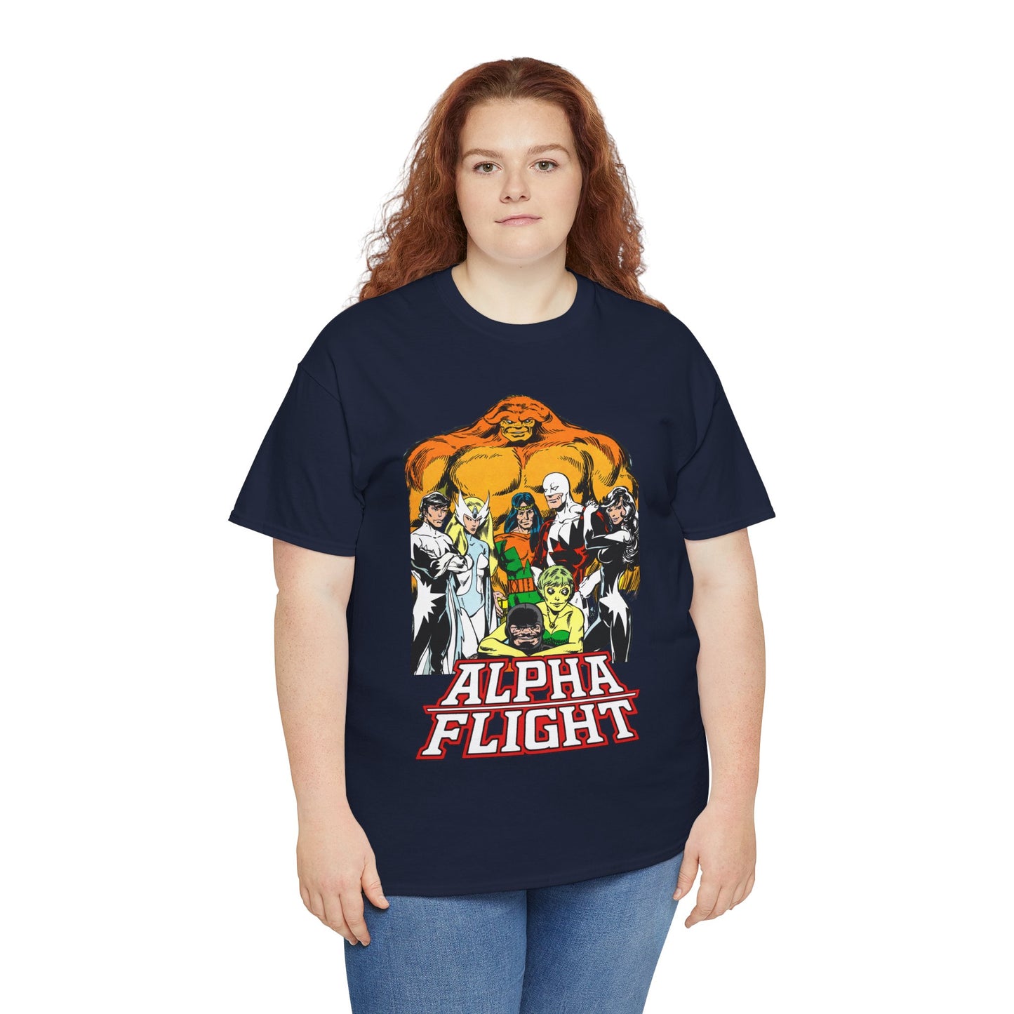 Alpha Flight T-Shirt - John Byrne Art - Northstar, Aurora, Guardian, Puck, Snowbird, Shaman, Sasquatch - Canada's Superhero Team - X-Men Connection - Marvel Comics