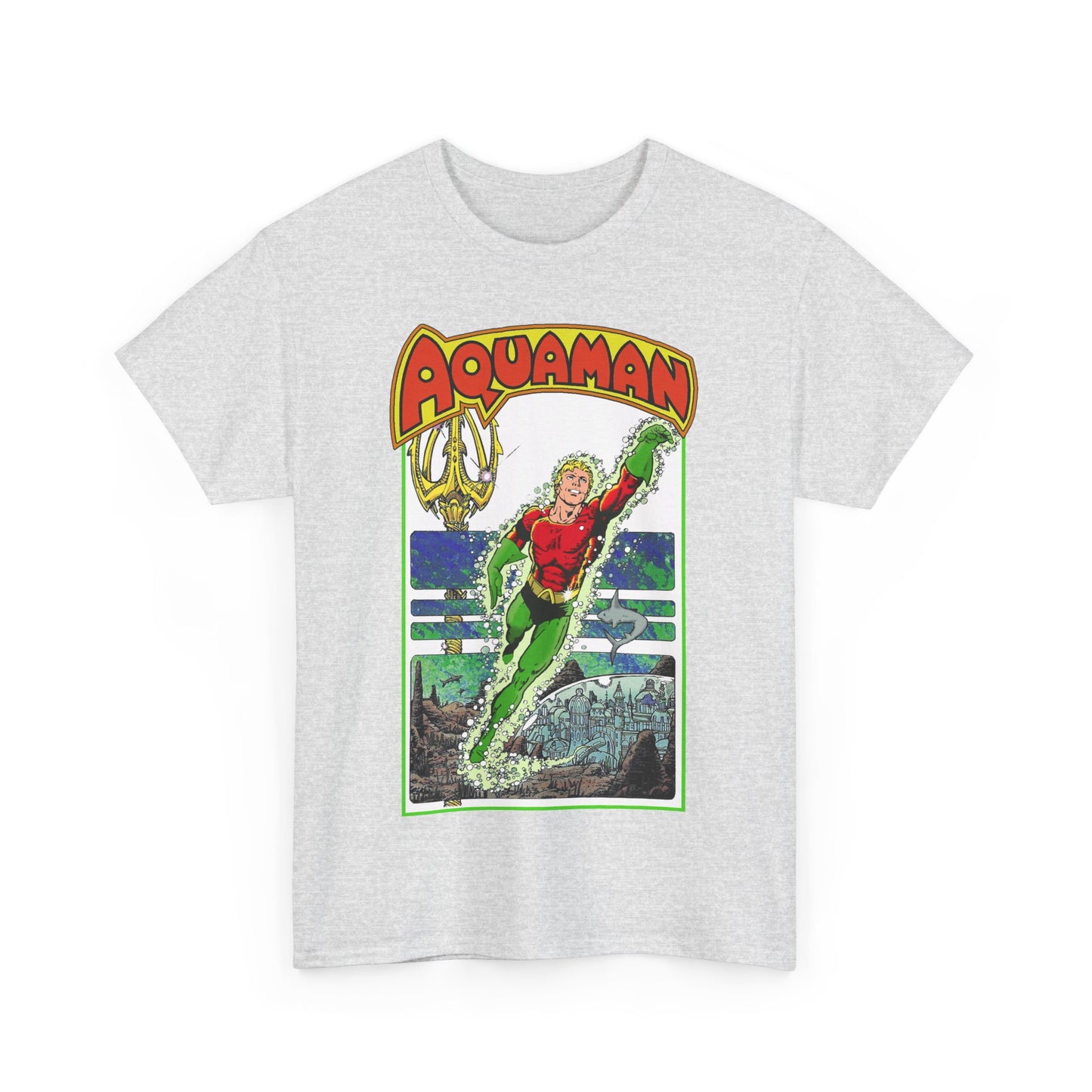 Aquaman T-Shirt - George Perez Art -Justice League 1980s Postcard Series - Arthur Curry - King of Atlantis - JLA - DC Comics