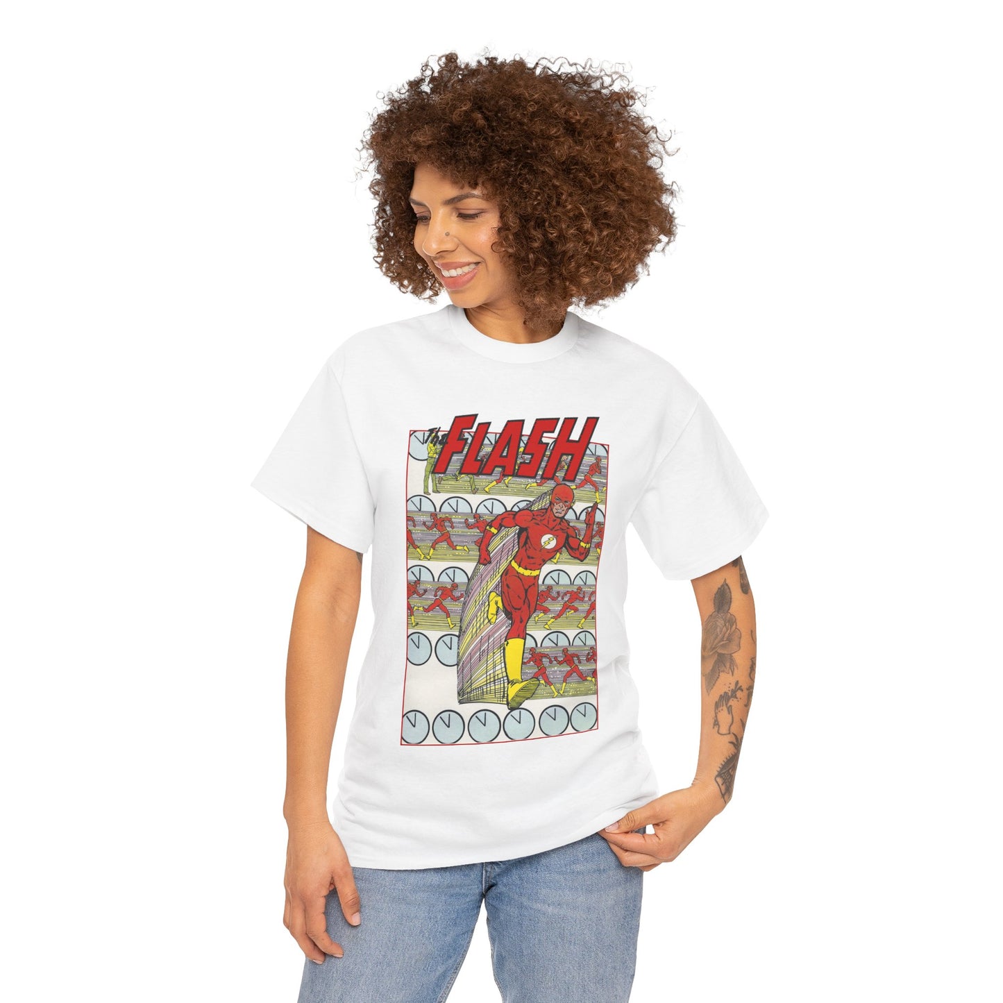 Flash T-Shirt - George Perez Art - JLA Postcard Set - 1980s Art - Justice League of America Satellite Era - Barry Allen, the Fastest Man Alive - DC Comics