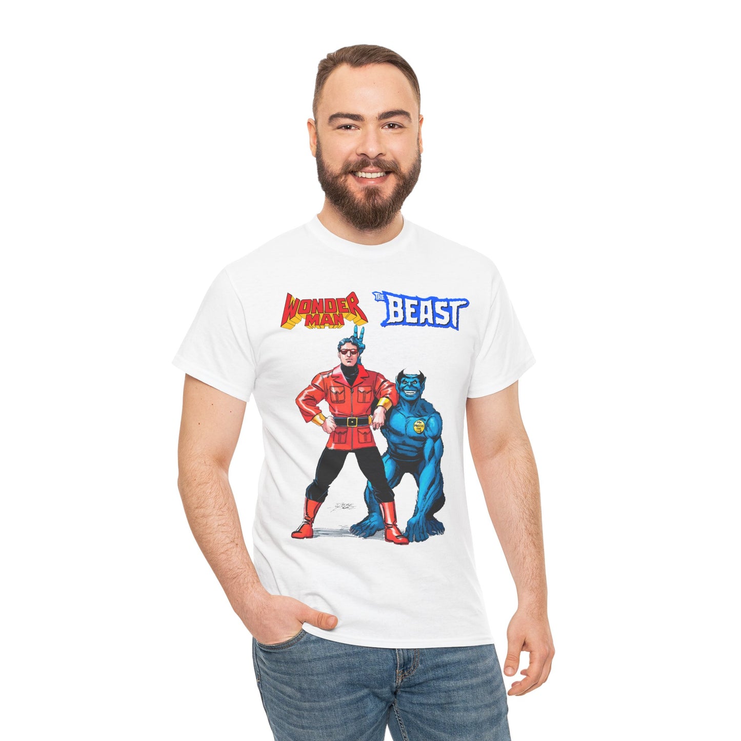 Wonder Man & Beast T-Shirt - George Perez Art - Popular Avengers, X-Men Members - Simon Williams & Hank McCoy - Marvel Comics