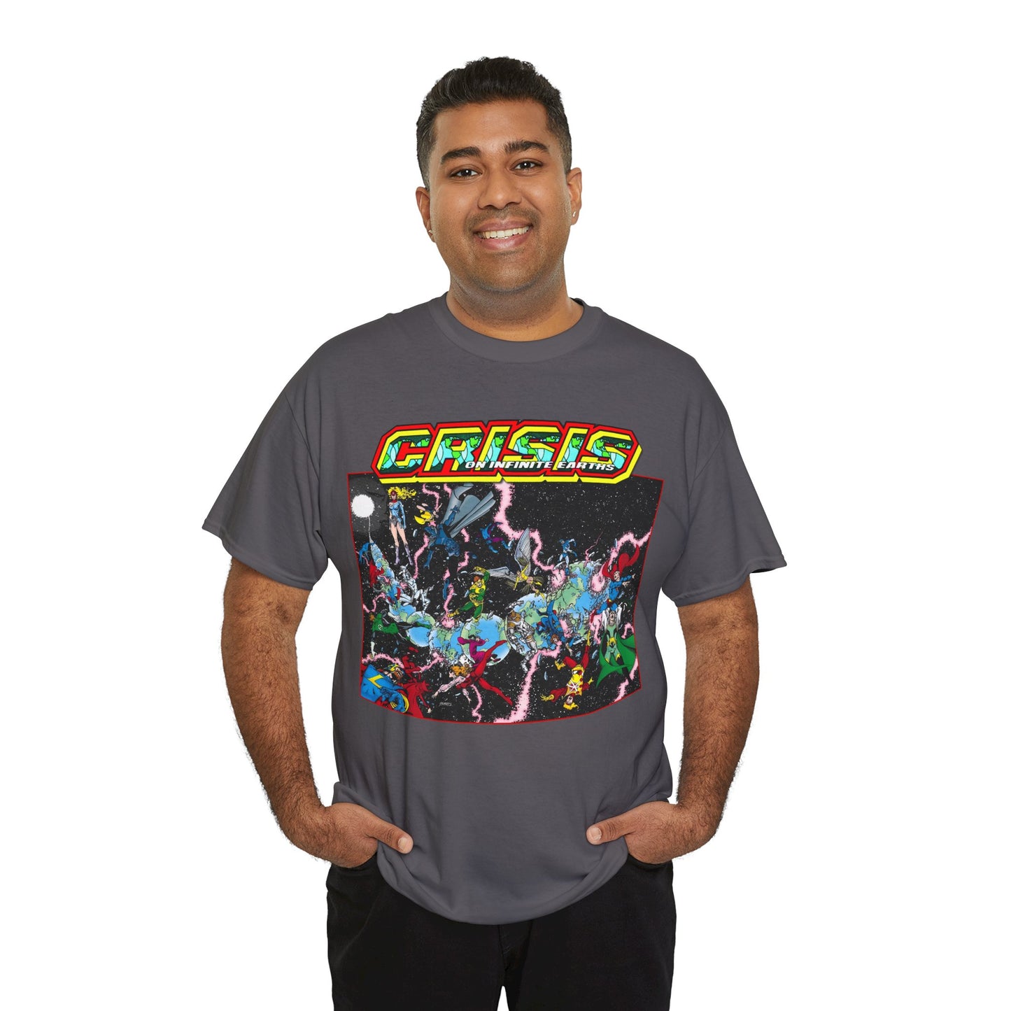 Crisis on Infinite Earths T-Shirt - George Perez Art - #1 Cover, First Issue - Harbinger, Pariah, Obsidian, Firestorm - DC Comics