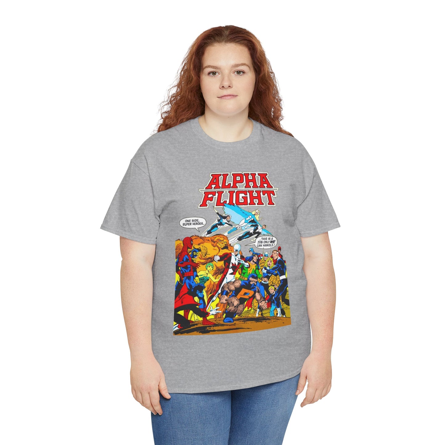 Alpha Flight T-Shirt - John Byrne Art - Sasquatch, Aurora, Northstar, Guardian, Puck, Shaman, Snowbird - Canada's Super Team - Marvel Comics