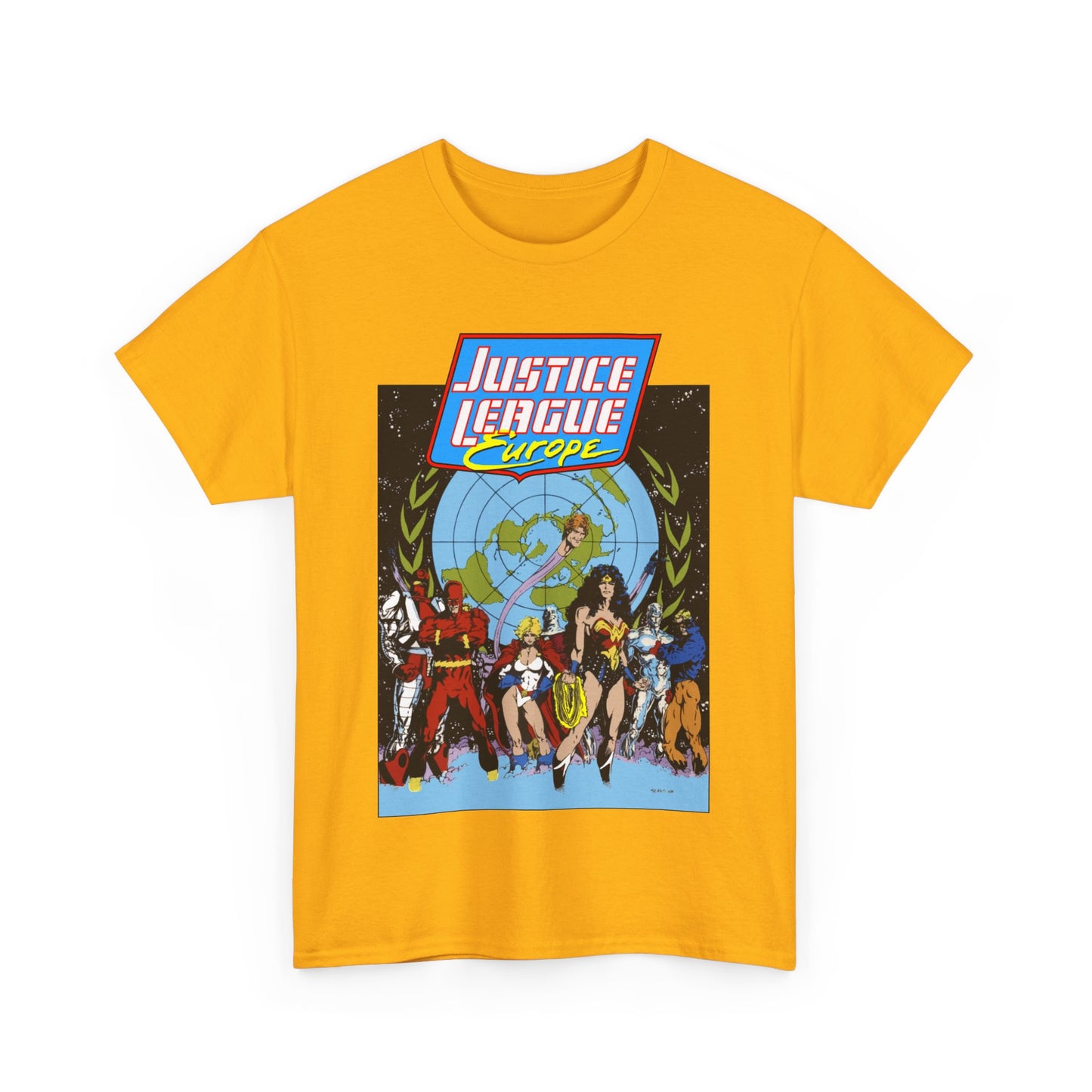 Justice League Europe T-Shirt - Bart Sears Art - Wonder Woman, Flash, Captain Atom, Animal Man, Elongated Man, Power Girl, Metamorpho - JLI Spin-Off - DC Comics