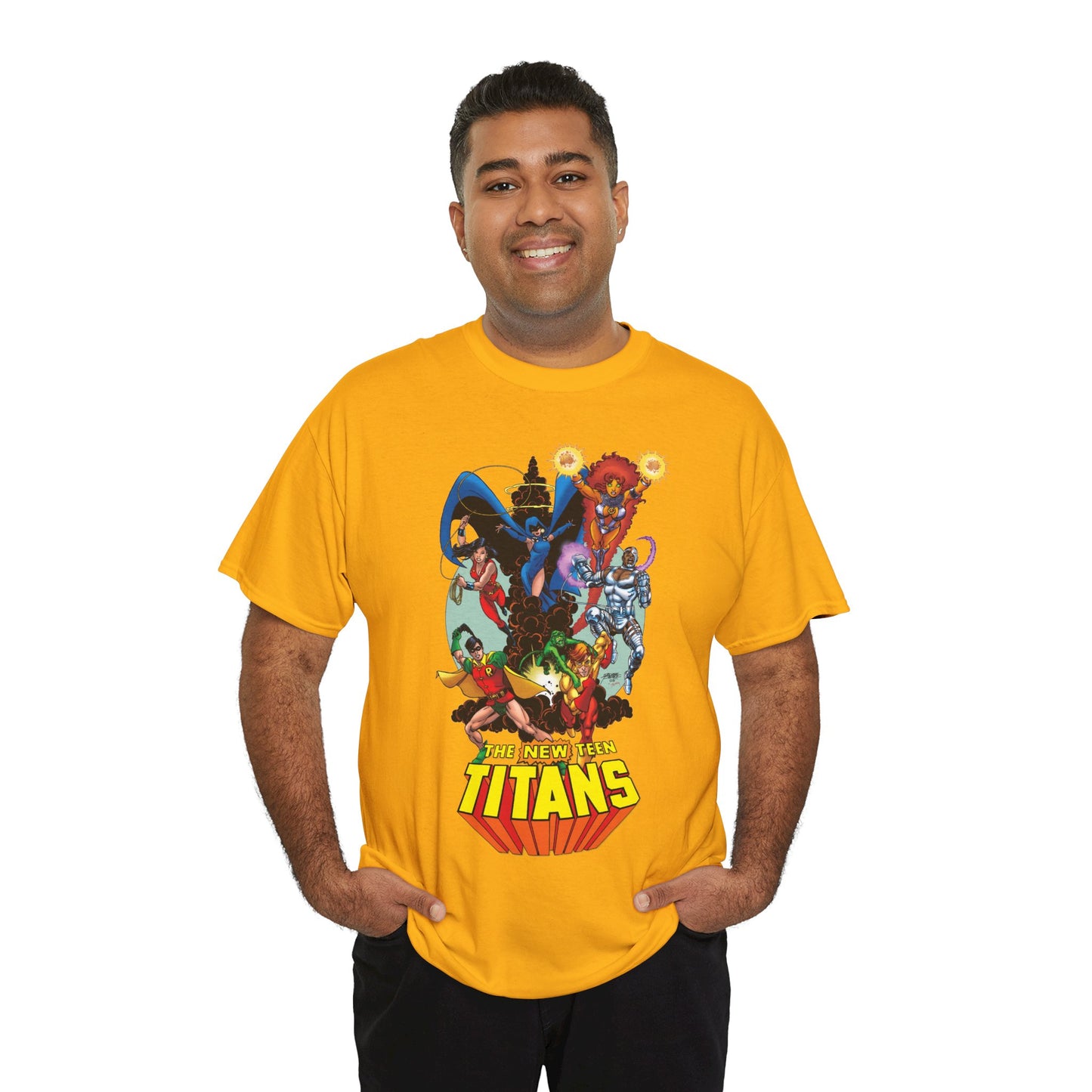 New Teen Titans T-Shirt - George Perez Art - Raven, Cyborg, Robin, Starfire, Wonder Girl, Changeling - DC Comics