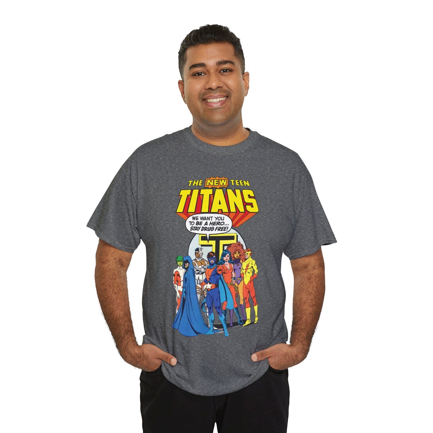 New Teen Titans T-Shirt - 1980s DC Comics Drug Awareness Specials - Protector, Starfire, Cyborg, Wonder Girl, Raven