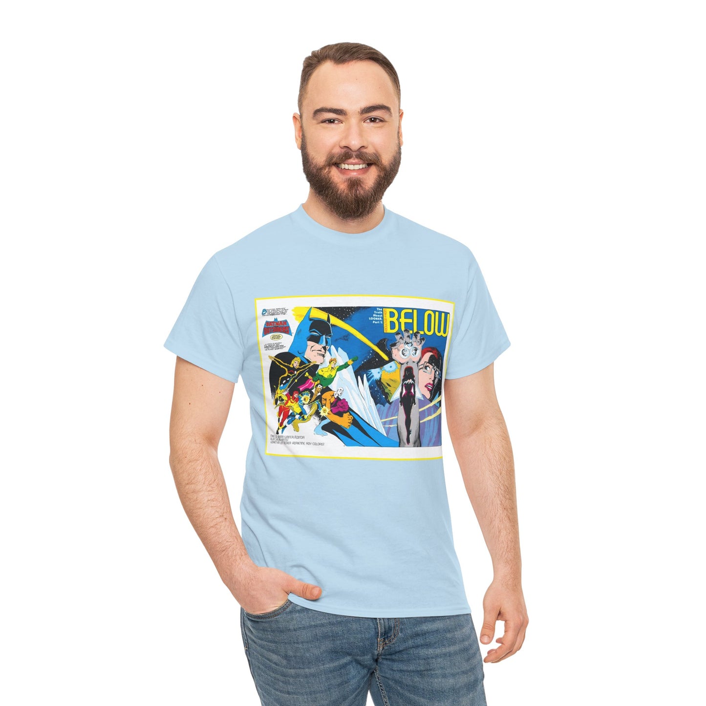 Batman & the Outsiders T-Shirt - Alan Davis Art - Promotional Poster - Looker, Halo, Katana, Geo-Force, Metamorpho, Black Lightning - DC Comics