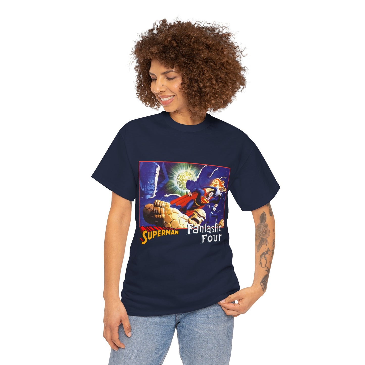 Superman & Fantastic Four T-Shirt - Marvel, DC Comics - Alex Ross, Dan Jurgens - 1990s Crossover Vs Galactus
