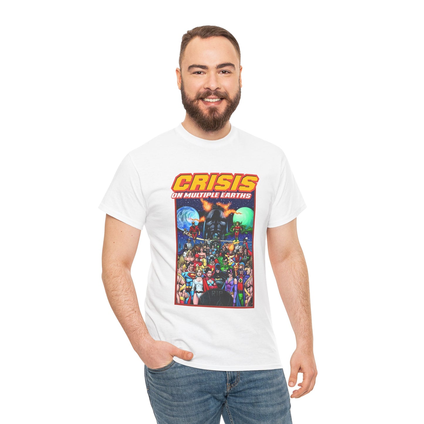 Crisis on Multiple Earths T-Shirt - George Perez Art - JSA & JLA Team-ups - Superman, Batman, Zatanna, Huntress, Power Girl, Hawkman, New Gods, Darkseid - DC Comics