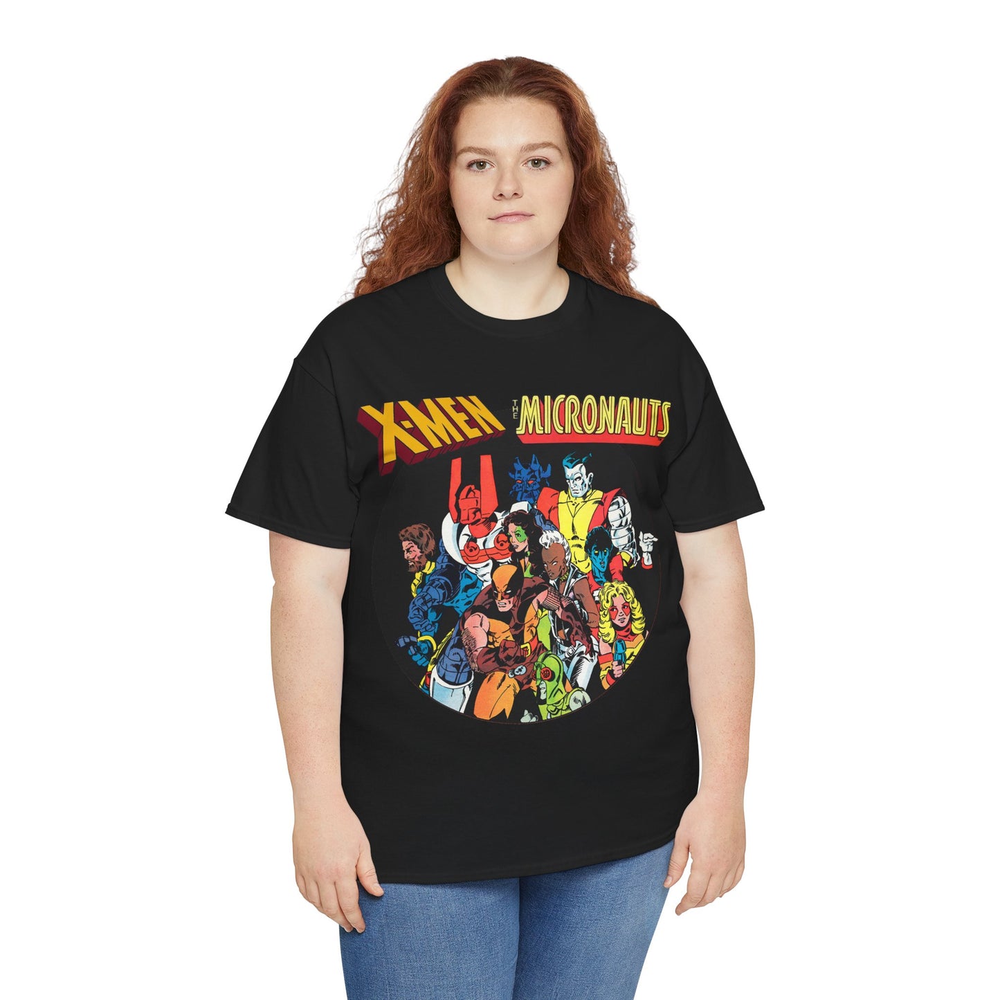 X-Men/Micronauts T-Shirt - Wolverine, Storm, Nightcrawler, Kitty Pryde, Colossus, Acroyear, Arcturus Rann, Marionette Bug - Marvel Comics - Popular 1980s Crossover Mini-Series