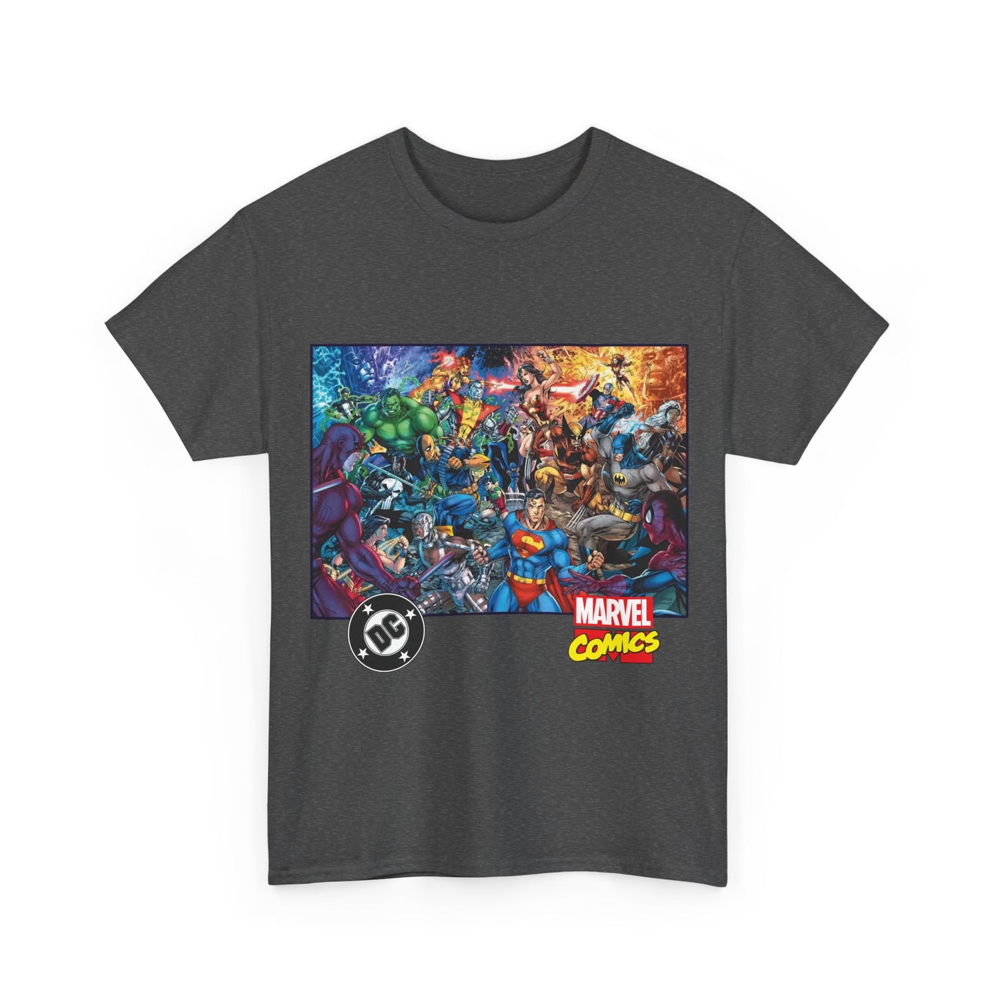 DC Vs Marvel T-Shirt - Jim Lee Art - Batman, Superman, Spider-Man, Wolverine, Wonder Woman, Daredevil, Hulk, Captain America, Deathstroke, Storm, Colossus - DC Comics, Marvel Comics Crossover