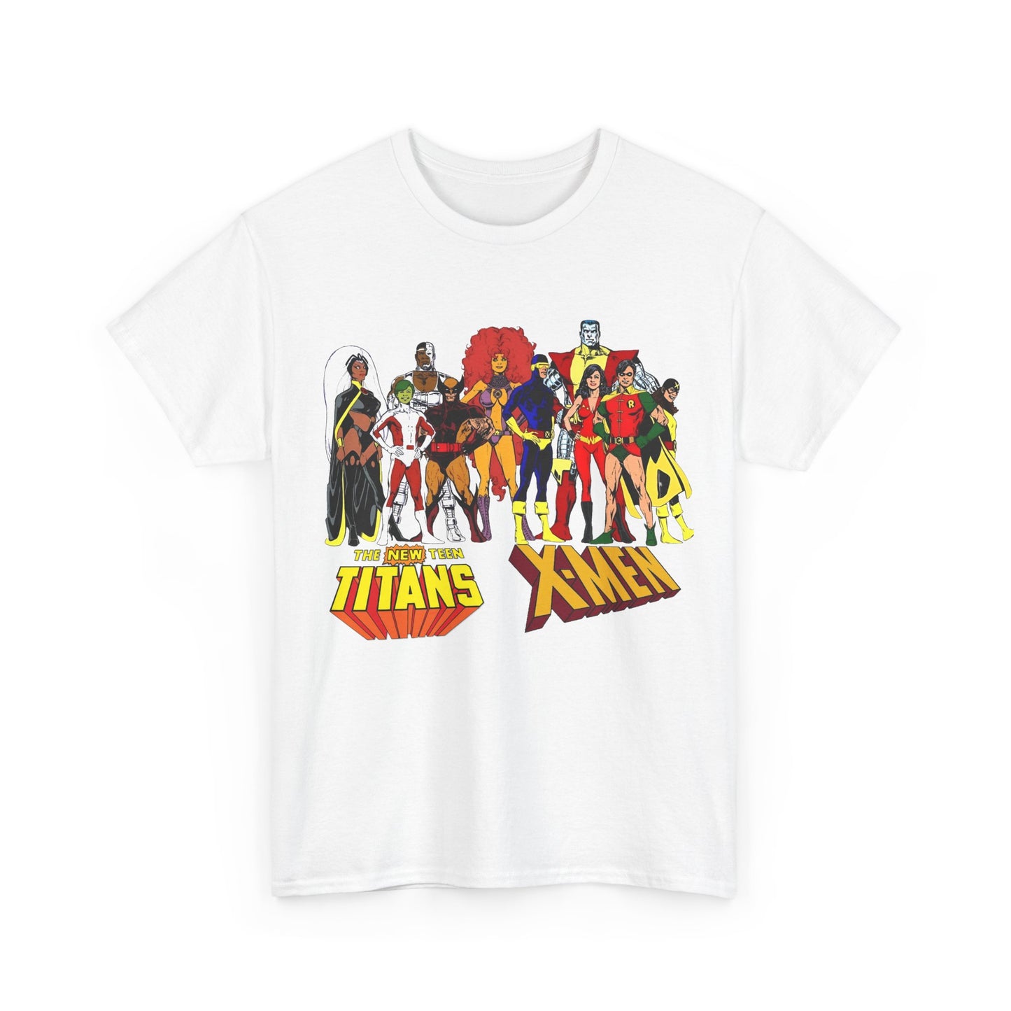 Uncanny X-Men & New Teen Titans T-Shirt - Wolverine, Cyclops, Storm, Wonder Girl, Robin, Cyborg, Raven - Phil Jimenez Art - DC Comics/Marvel Comics Crossover