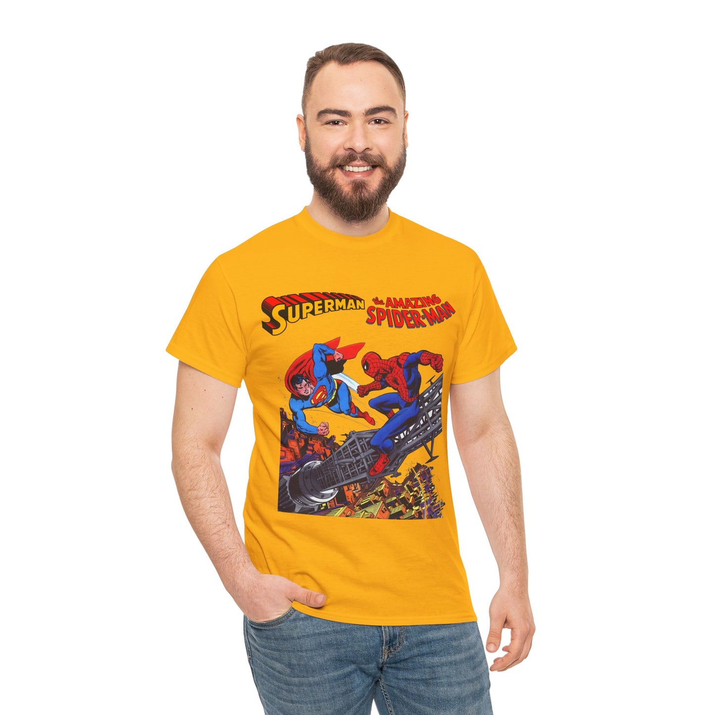 Superman & Amazing Spider-Man T-Shirt - DC/Marvel Comics Crossover - 1970s - Clark Kent & Peter Parker