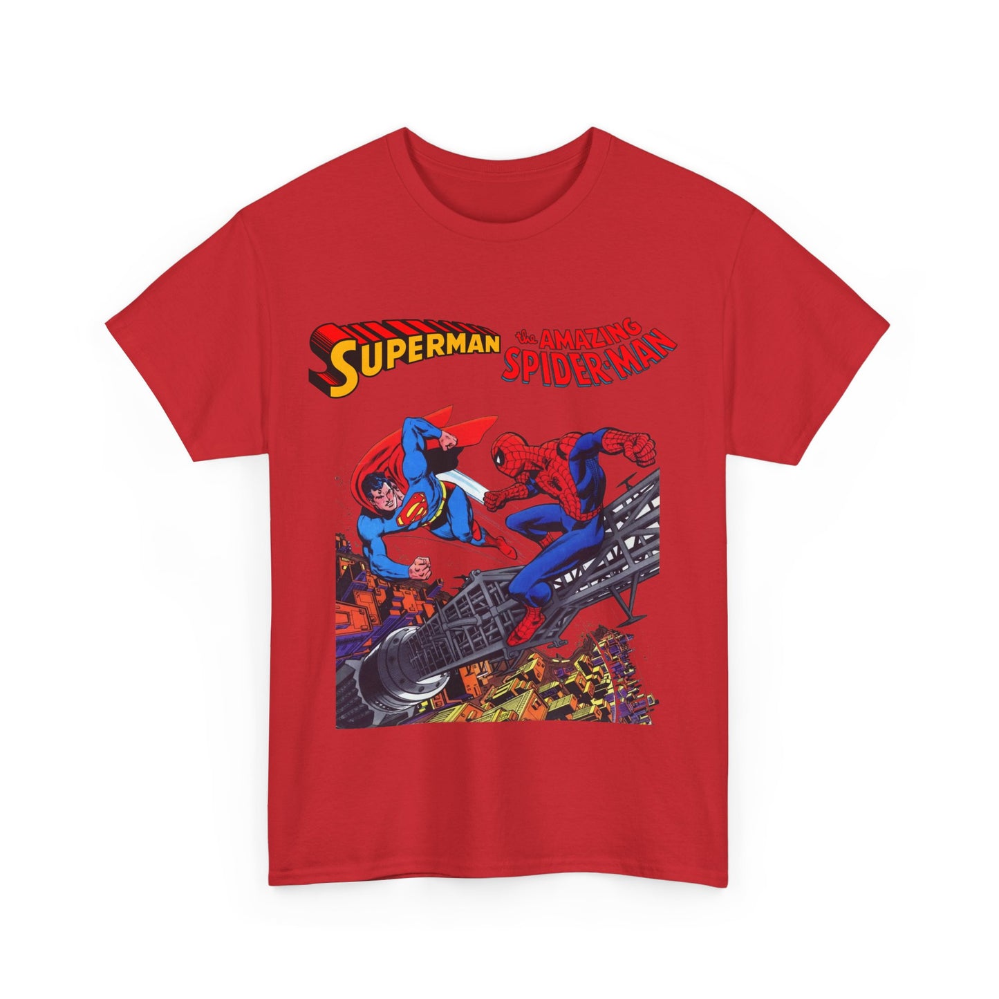 Superman & Amazing Spider-Man T-Shirt - DC/Marvel Comics Crossover - 1970s - Clark Kent & Peter Parker