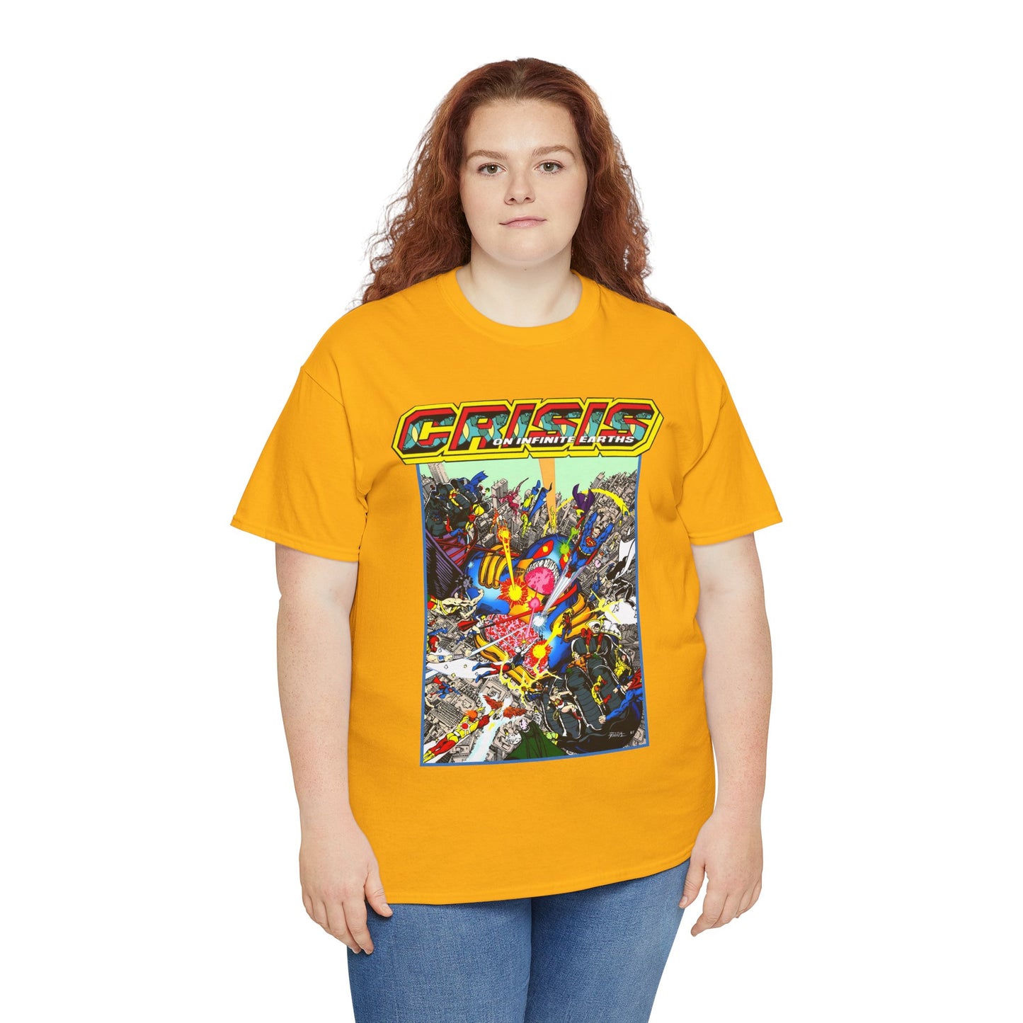 Crisis on Infinite Earths T-Shirt - George Perez Art - Superman, Firestorm, Captain Atom, Wonder Woman, Martian Manhunter Vs The Anti-Monitor - #12 Cover - DC Comics