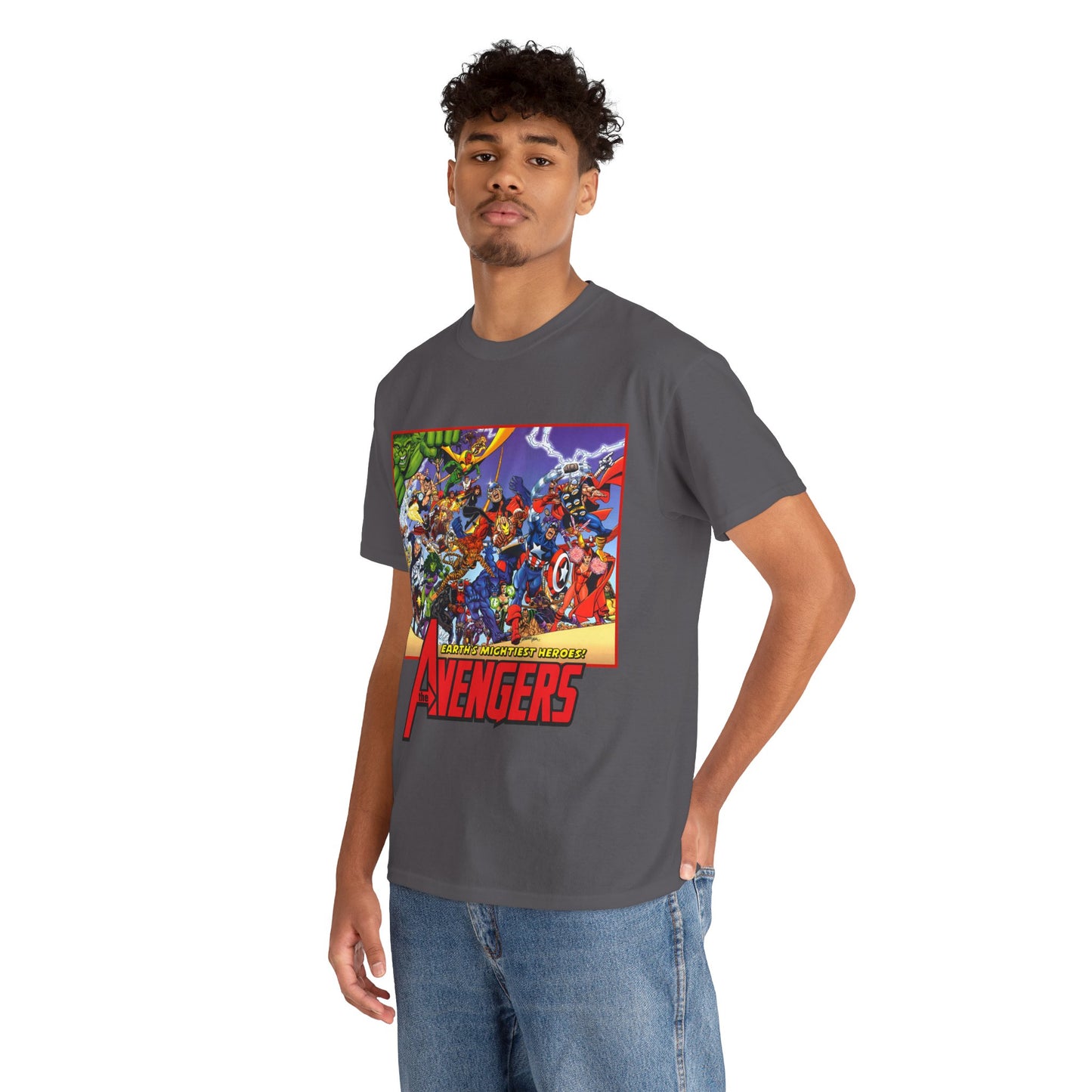 Avengers T-Shirt - George Perez Art - Marvel Comics - Captain America, Iron Man, Thor, She-Hulk, Hawkeye, Vision, Quicksilver - Classic Cover