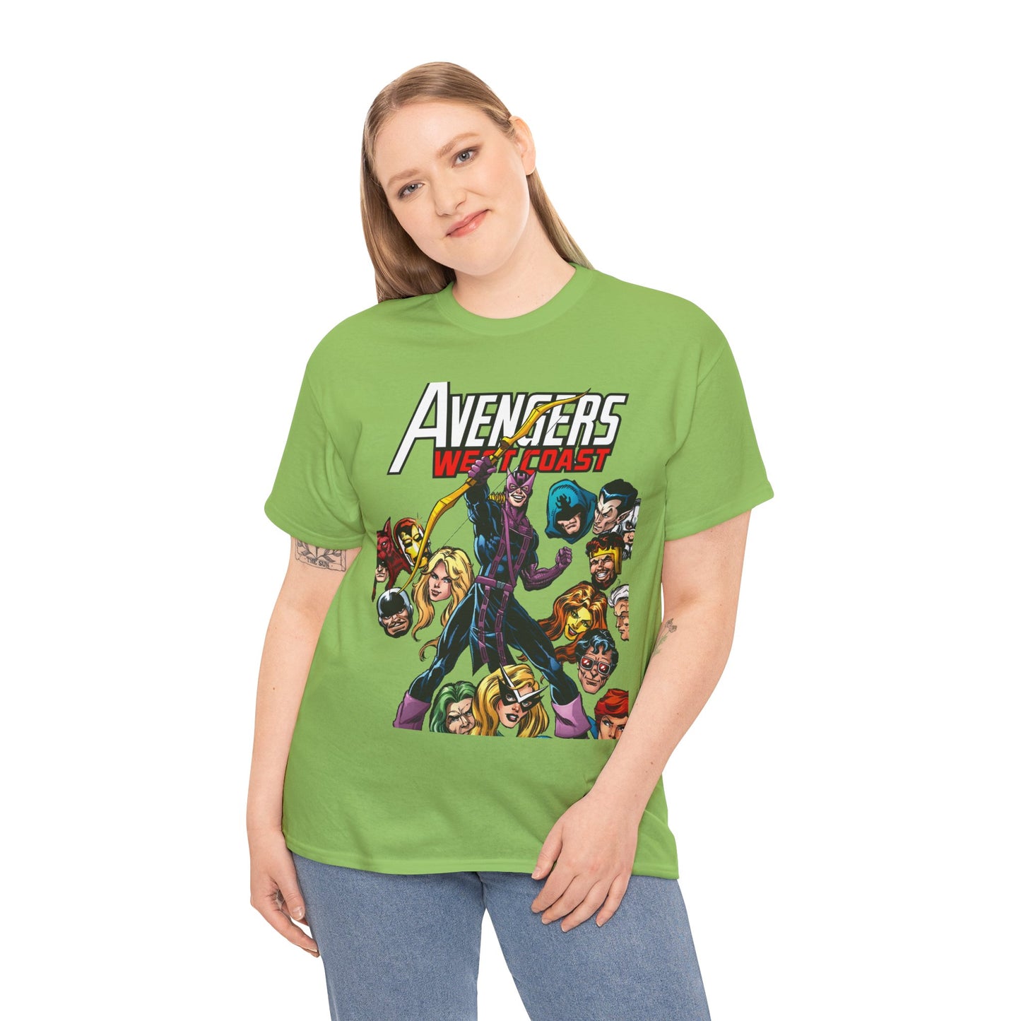 Avengers West Coast T-Shirt - Bob Hall Art - Hawkeye, Iron Man, Wonder Man, Tigra, Mockingbird - Marvel Comics Team
