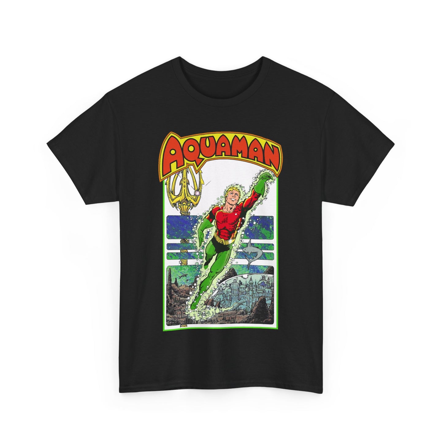 Aquaman T-Shirt - George Perez Art -Justice League 1980s Postcard Series - Arthur Curry - King of Atlantis - JLA - DC Comics