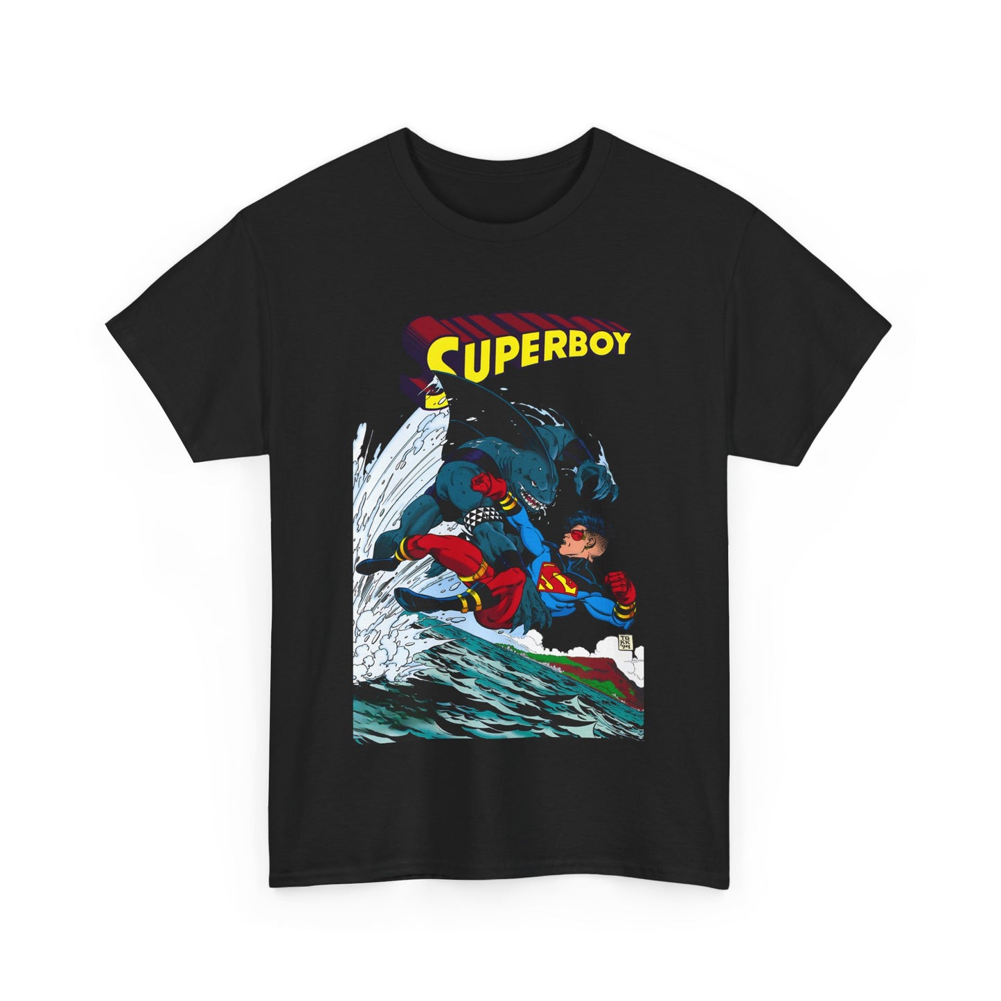 King Shark Vs Superboy T-Shirt - Tom Grummett Art - Connor Kent, Kon-L - Superman Family - DC Comics