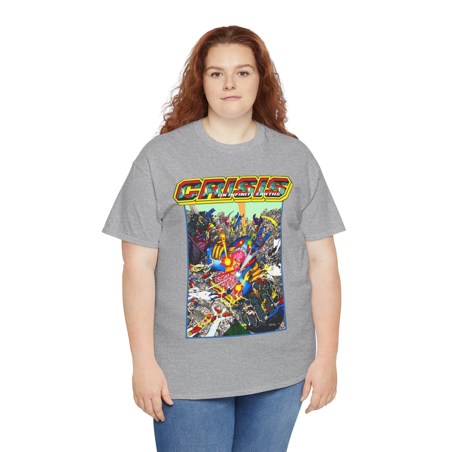 Crisis on Infinite Earths T-Shirt - George Perez Art - Superman, Firestorm, Captain Atom, Wonder Woman, Martian Manhunter Vs The Anti-Monitor - #12 Cover - DC Comics