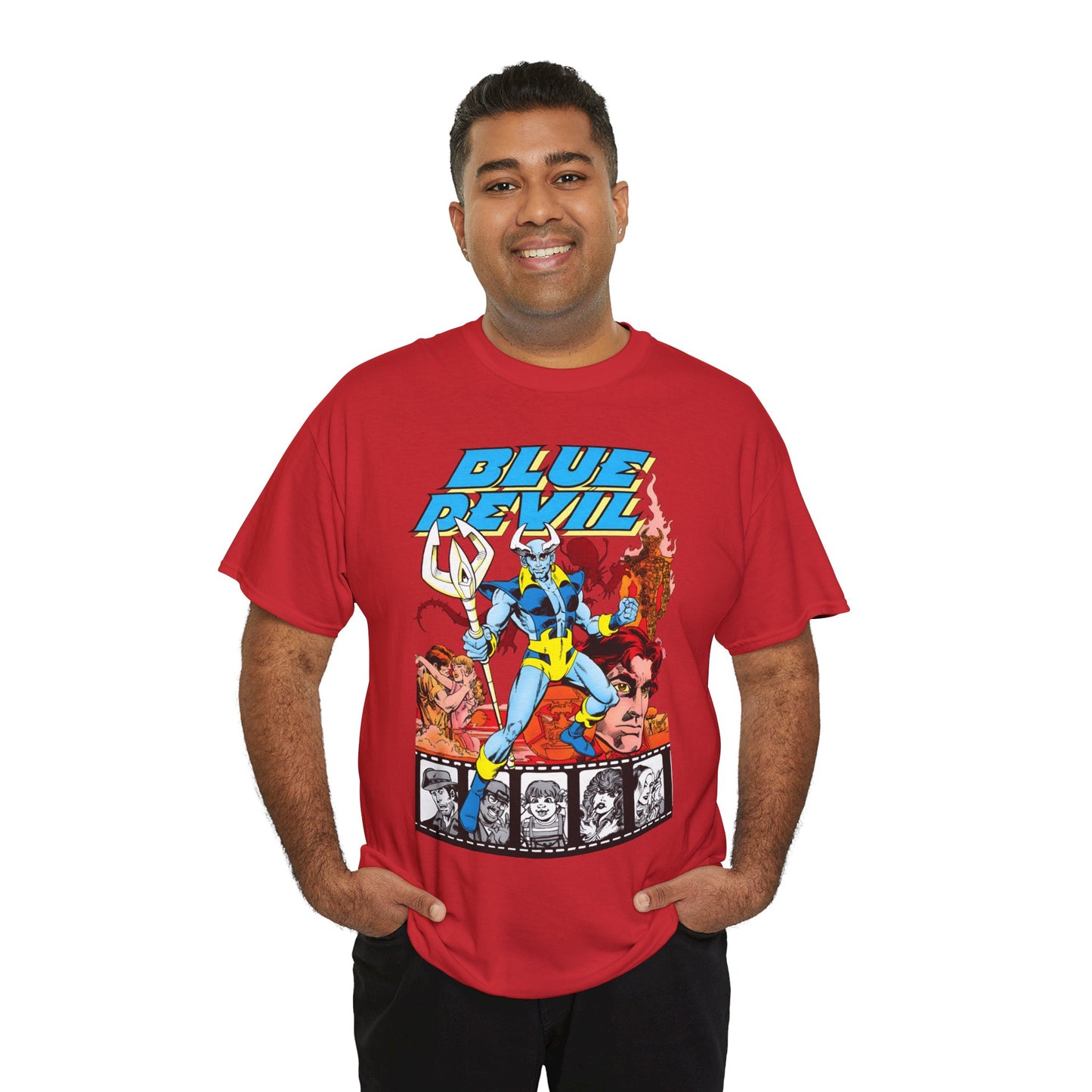 Blue Devil T-Shirt - Dan Mishkin, Gary Cohn, & Paris Cullins - Dan Cassidy, Hollywood Stuntman - 1980s DC Comics Series