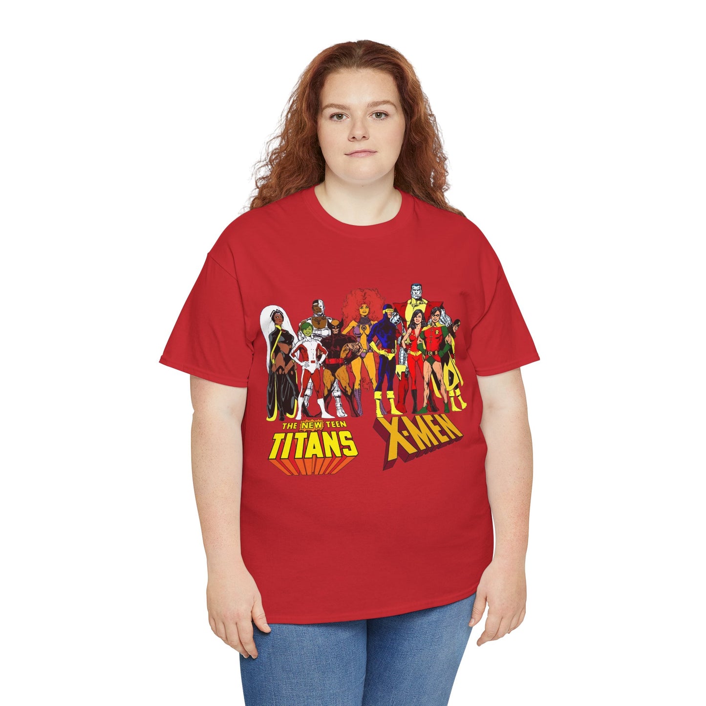Uncanny X-Men & New Teen Titans T-Shirt - Wolverine, Cyclops, Storm, Wonder Girl, Robin, Cyborg, Raven - Phil Jimenez Art - DC Comics/Marvel Comics Crossover