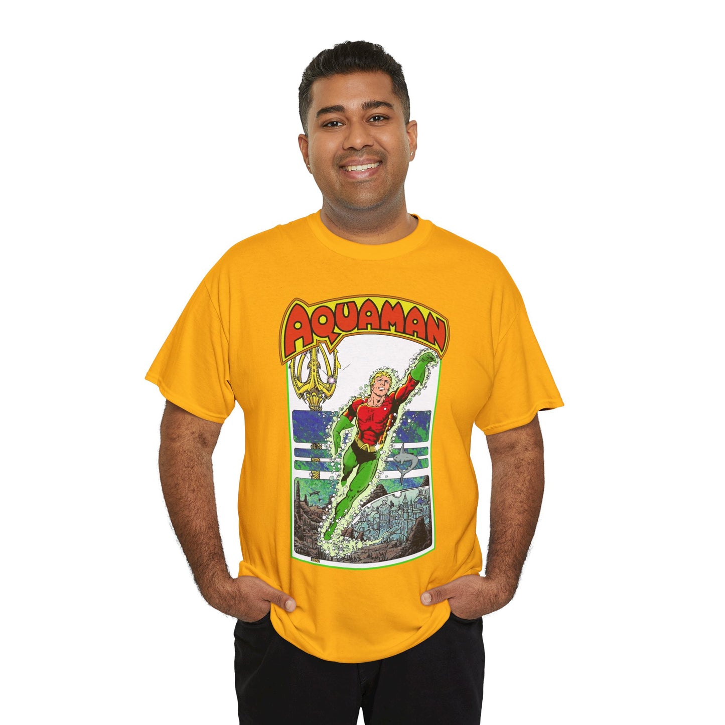 Aquaman T-Shirt - George Perez Art -Justice League 1980s Postcard Series - Arthur Curry - King of Atlantis - JLA - DC Comics