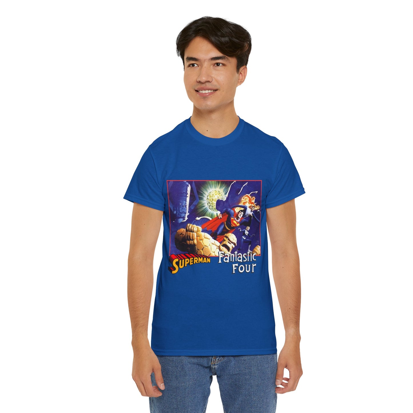 Superman & Fantastic Four T-Shirt - Marvel, DC Comics - Alex Ross, Dan Jurgens - 1990s Crossover Vs Galactus