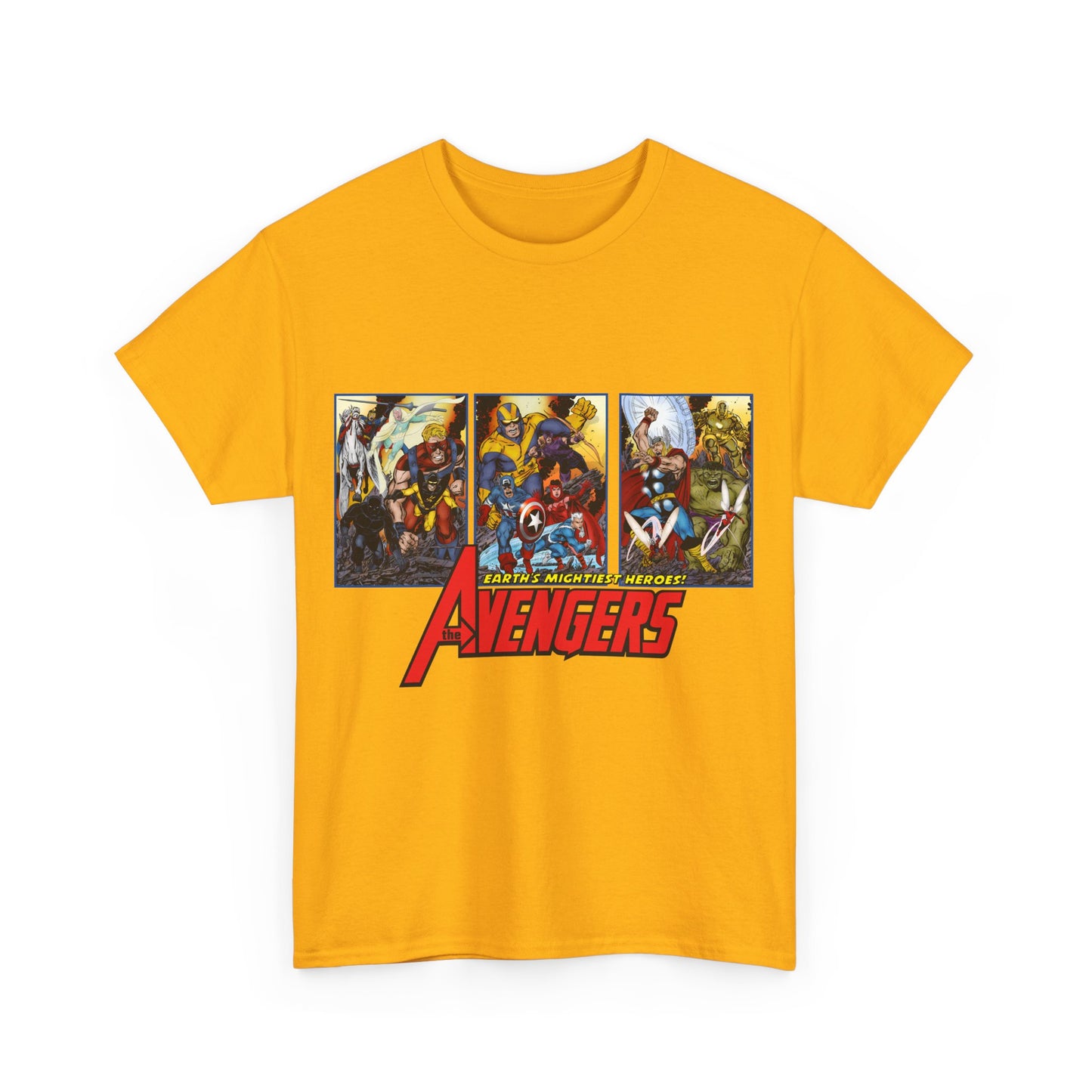 Avengers T-Shirt - John Byrne Art - Thor, Captain America, Iron Man, Hulk, Scarlet Witch, Wasp, Quicksilver, The Black Knight - Marvel Comics