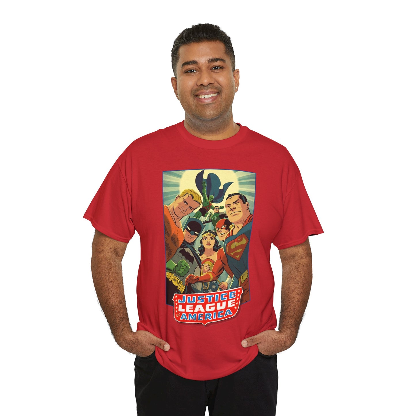 Justice League of America T-Shirt - Michael Cho Art - Superman, Flash, Wonder Woman, Green Lantern, Batman, Martian Manhunter - Silver Age Team - DC Comics
