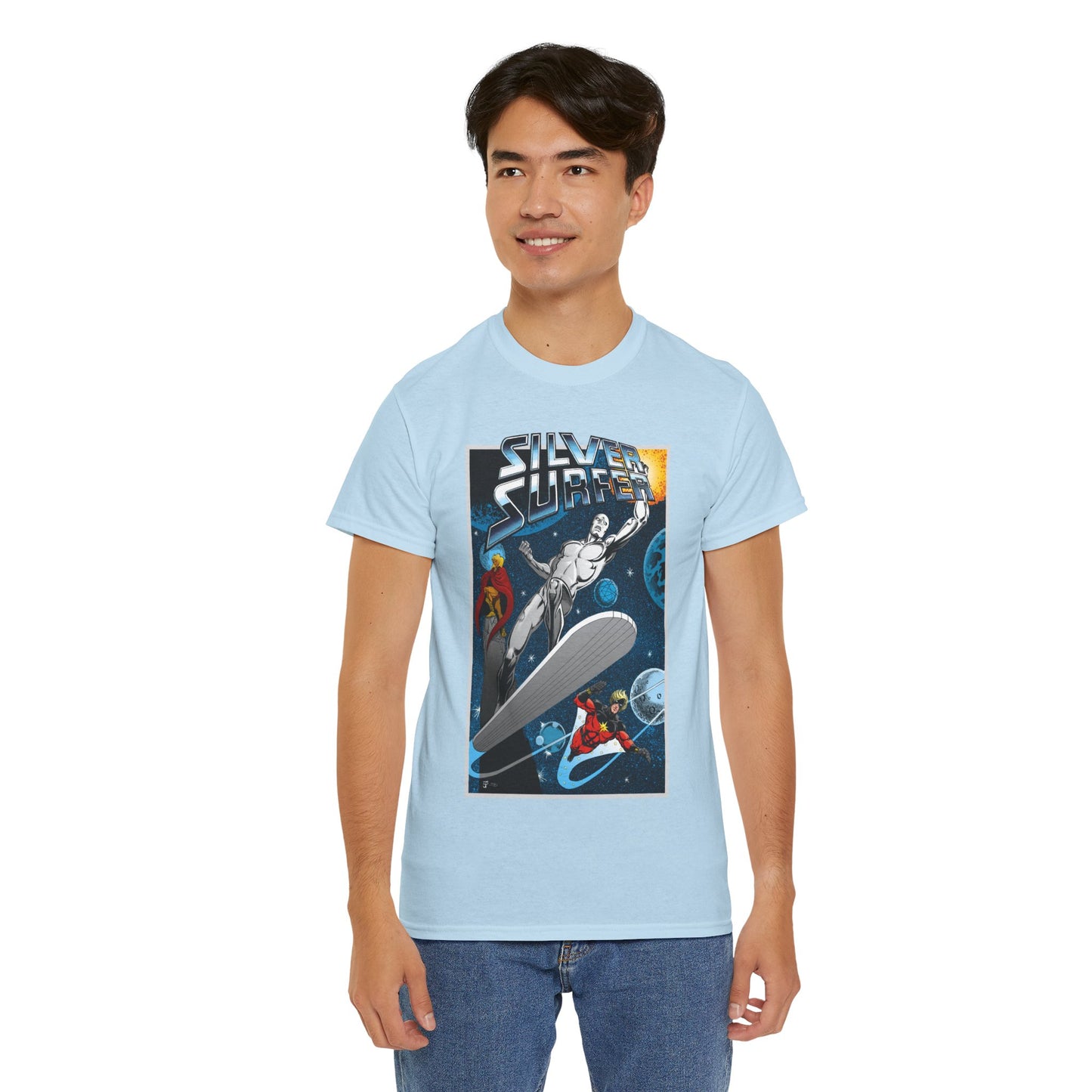 Silver Surfer T-Shirt - With Adam Warlock & Captain Marvel - Norrin Radd - Former Herald of Galactus - Fantastic Four Ally - Marvel Comics