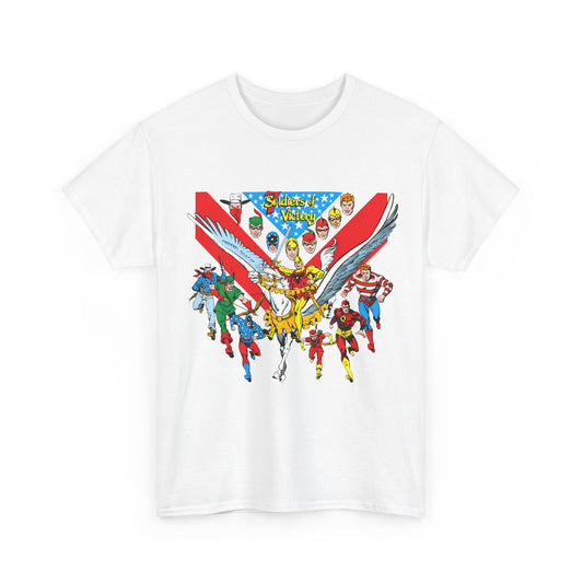 7 Soldiers of Victory T-Shirt - Speedy, Vigilante, Green Arrow, Stripesy, Crimson Avenger, Star-Spangled Kid - Golden Age Heroes of the DC Universe