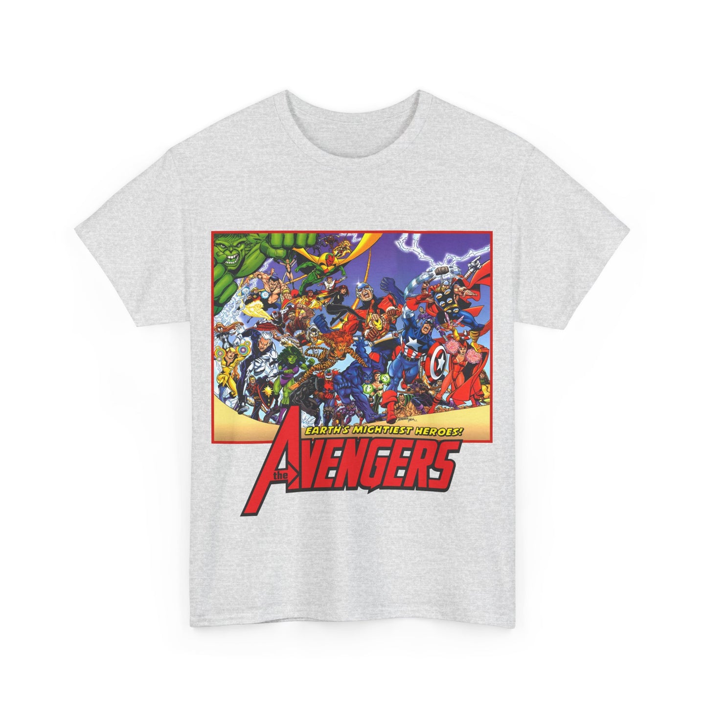 Avengers T-Shirt - George Perez Art - Marvel Comics - Captain America, Iron Man, Thor, She-Hulk, Hawkeye, Vision, Quicksilver - Classic Cover