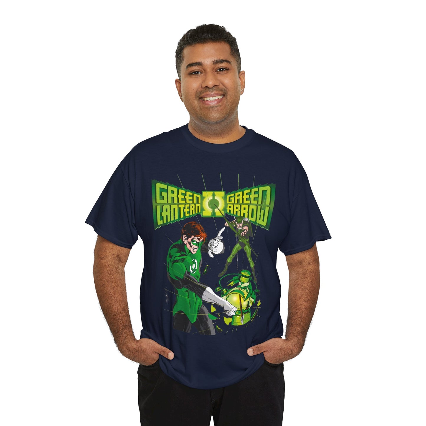 Green Lantern & Green Arrow T-Shirt - Neal Adams Art - Hal Jordan & Oliver Queen - Justice League Members - 1970s DC Comics