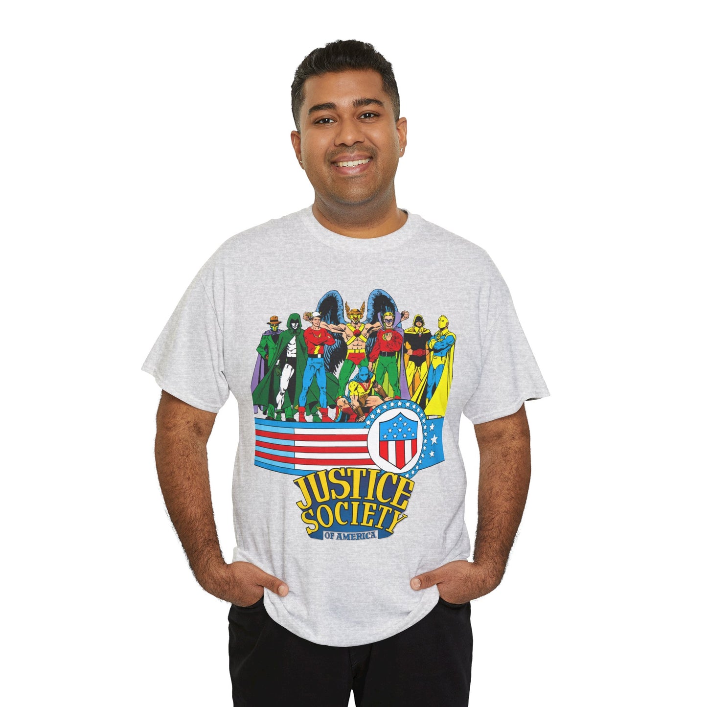 Justice Society of America T-Shirt - Amazing George Perez Art - History of the DC Universe - DC Comics - Dr Fate, Sandman, Flash, Hourman, Spectre, Hawkman