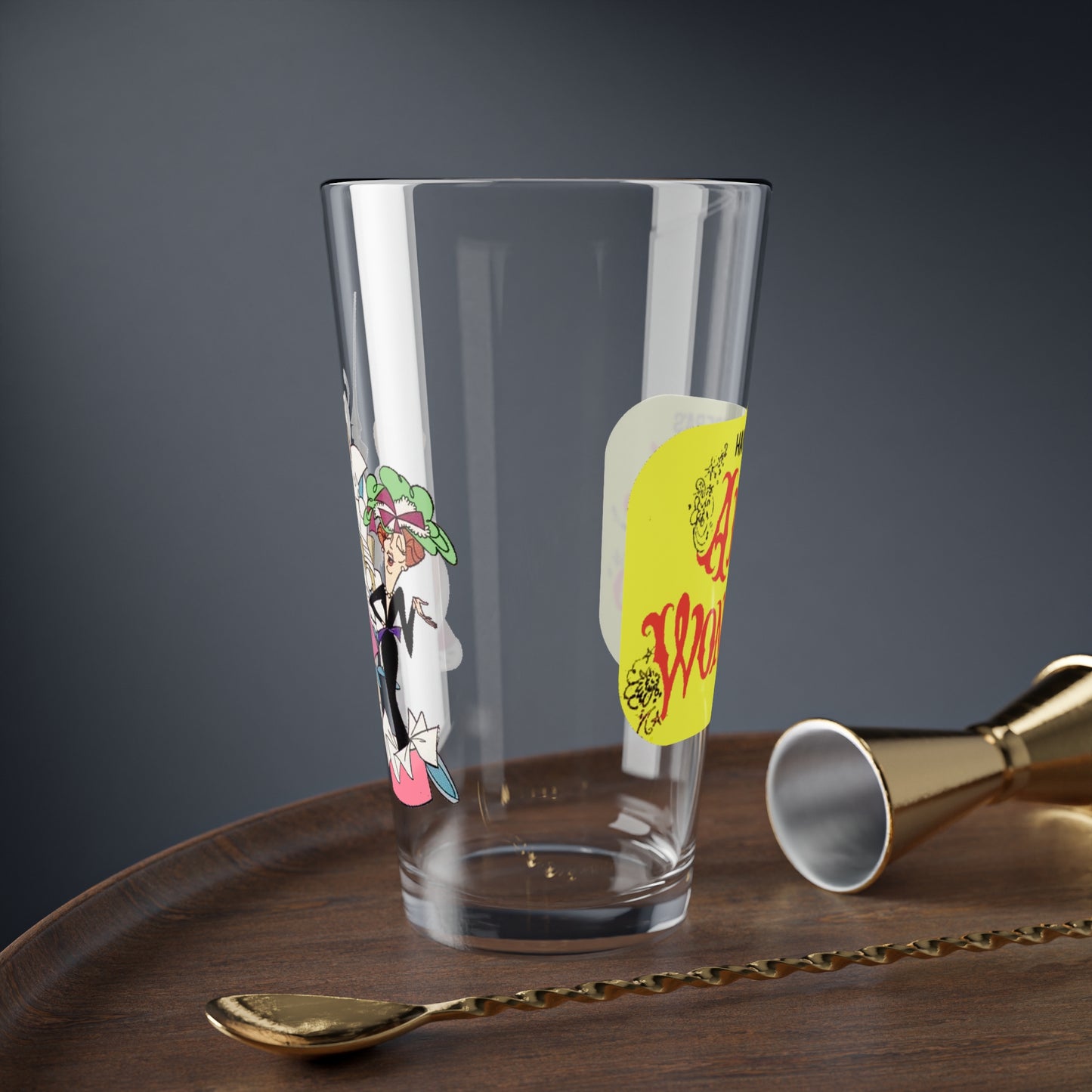 Alice in Wonderland Pint Glass, 16oz - Hanna-Barbera Cartoon 1960s Musical TV Movie - What's a Nice Kid like You Doing in a Place like This? - White Rabbit, Queen of Hearts